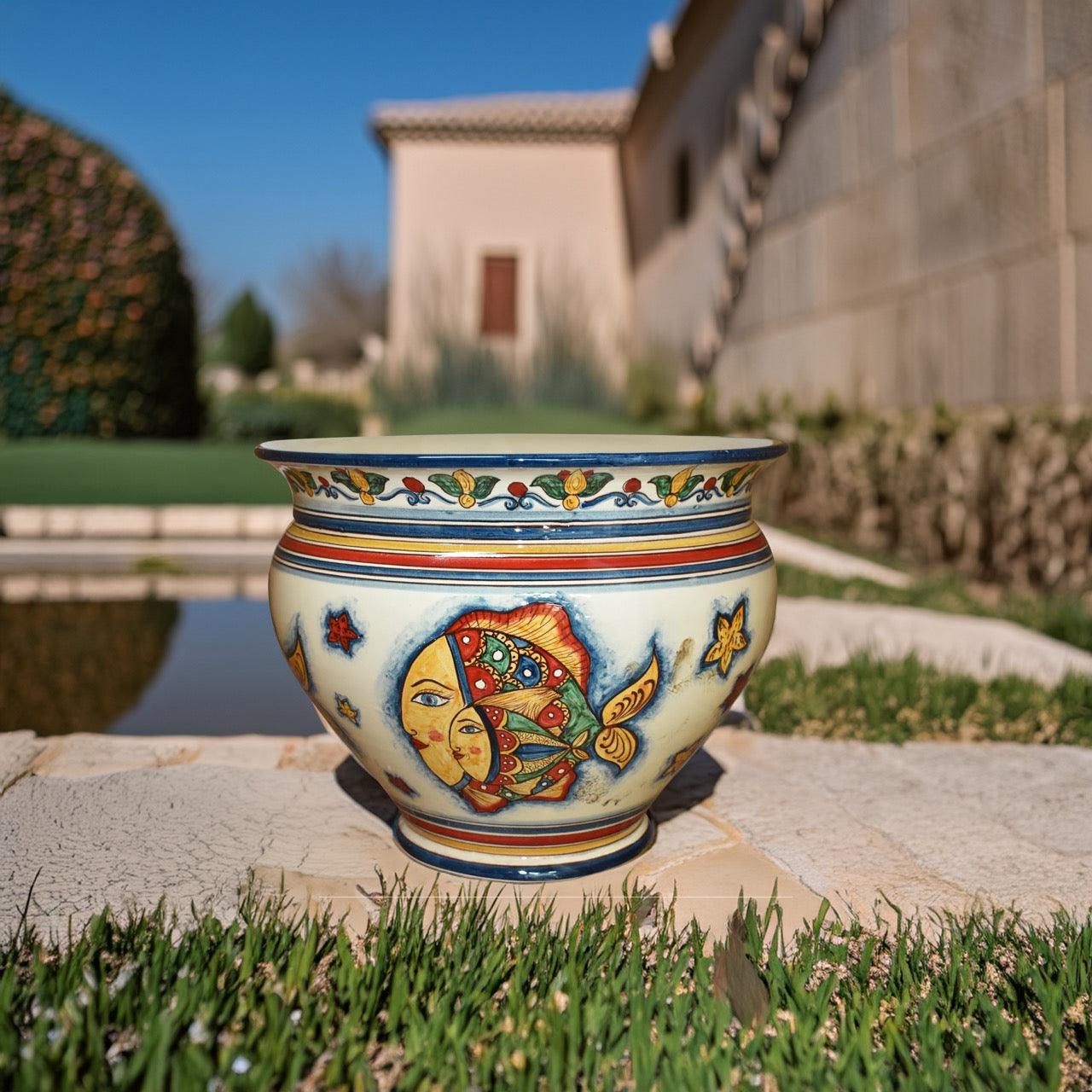 Cachepot decoro Pesci in ceramica siciliana di Caltagirone - Ceramiche di Caltagirone Sofia