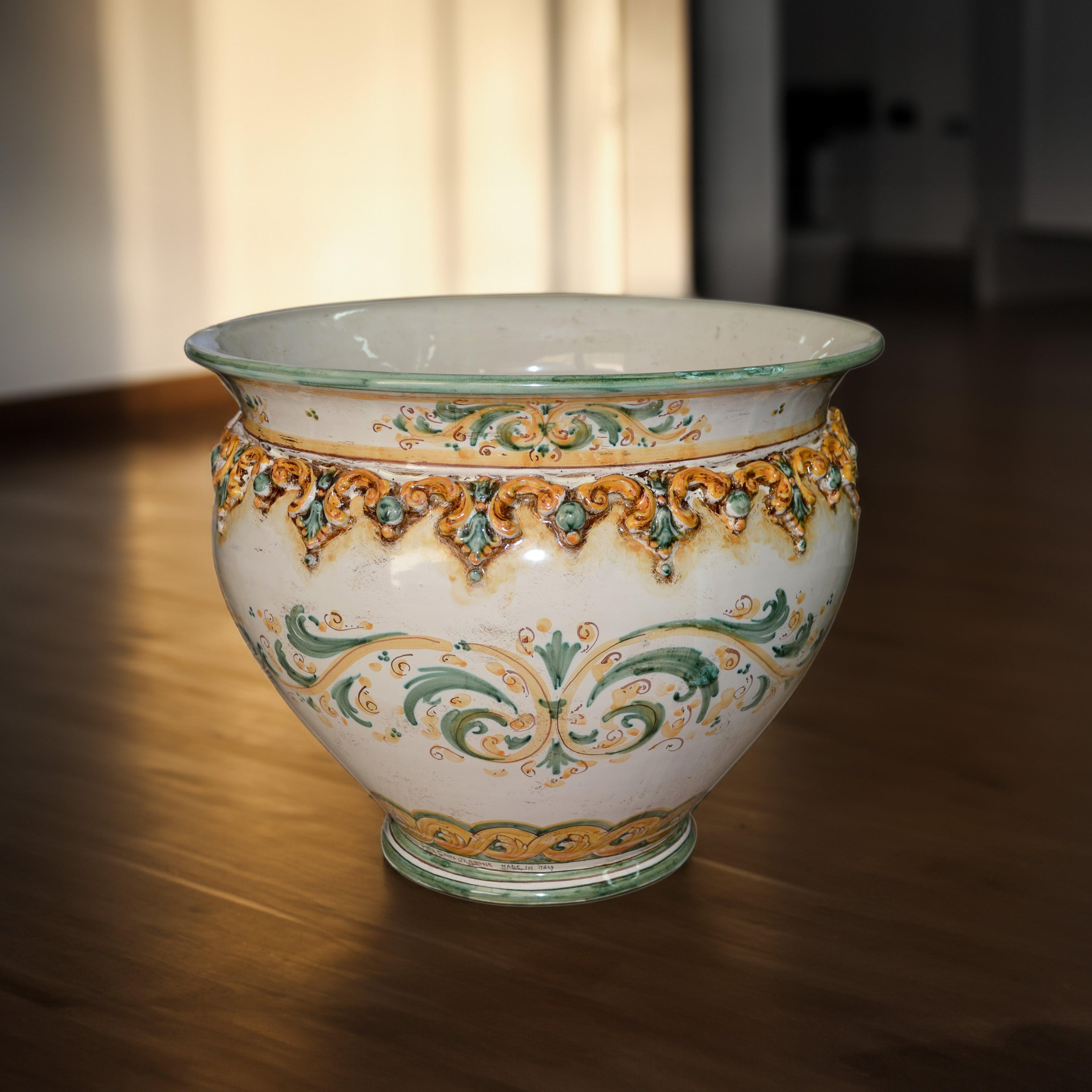 Cachepot plastico Sofia verde e arancio in Ceramica di Caltagirone - Ceramiche di Caltagirone Sofia