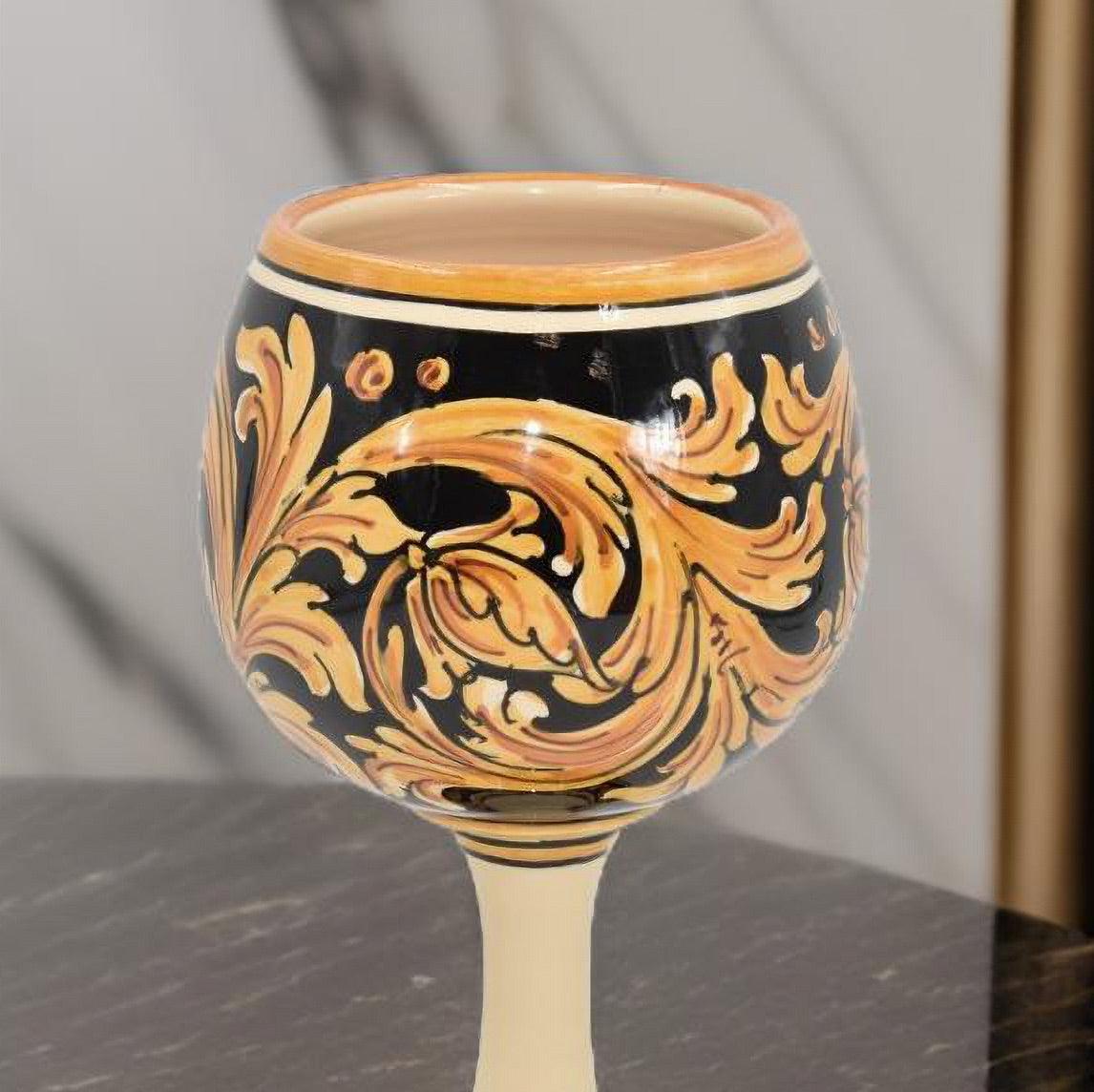 Calice in Ceramica H 20 Ornato Fondo Nero - Ceramiche di Caltagirone - Ceramiche di Caltagirone Sofia