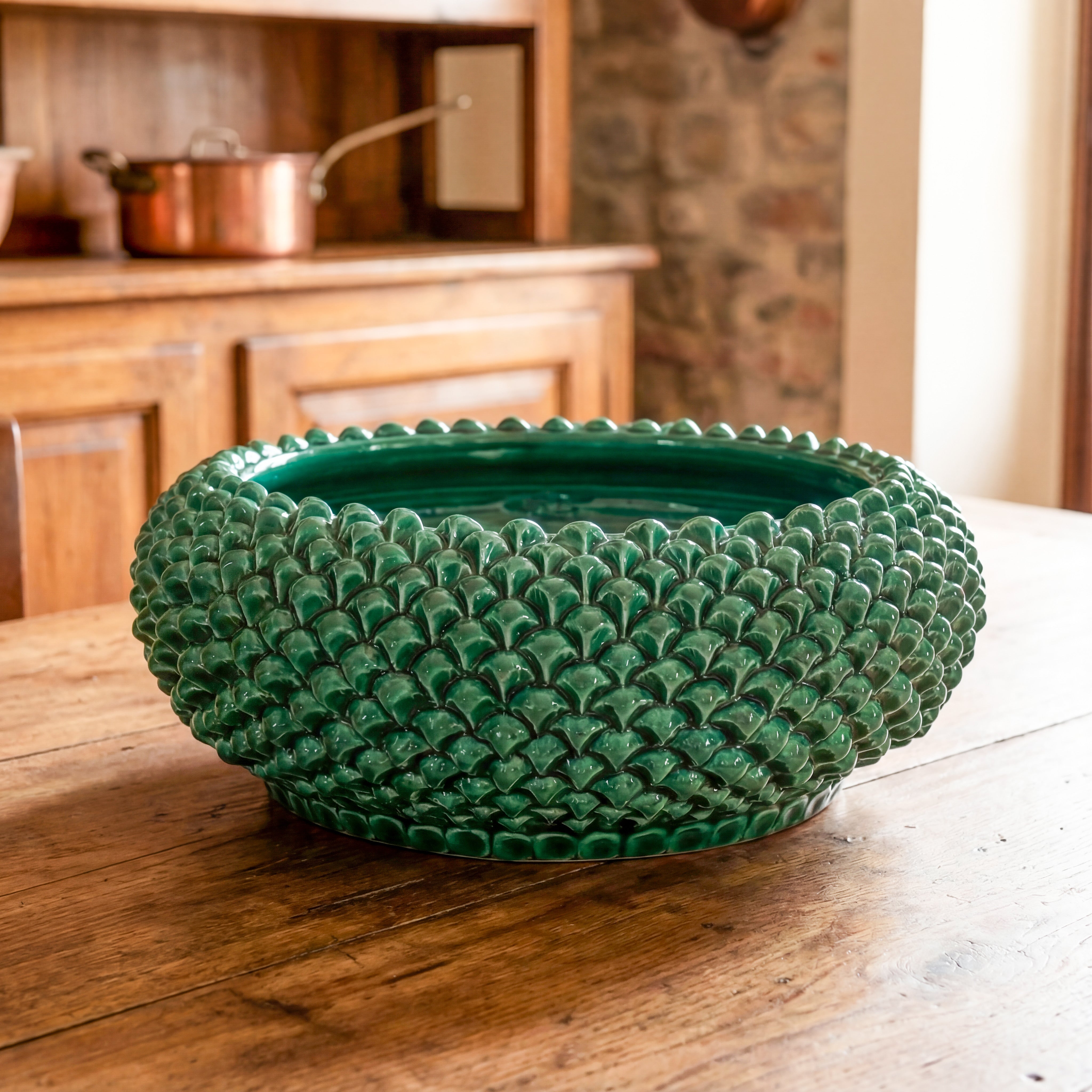 Centrotavola a Pigna diam. 25/33 cm Verde Smeraldo in ceramica di Caltagirone - Ceramiche di Caltagirone Sofia