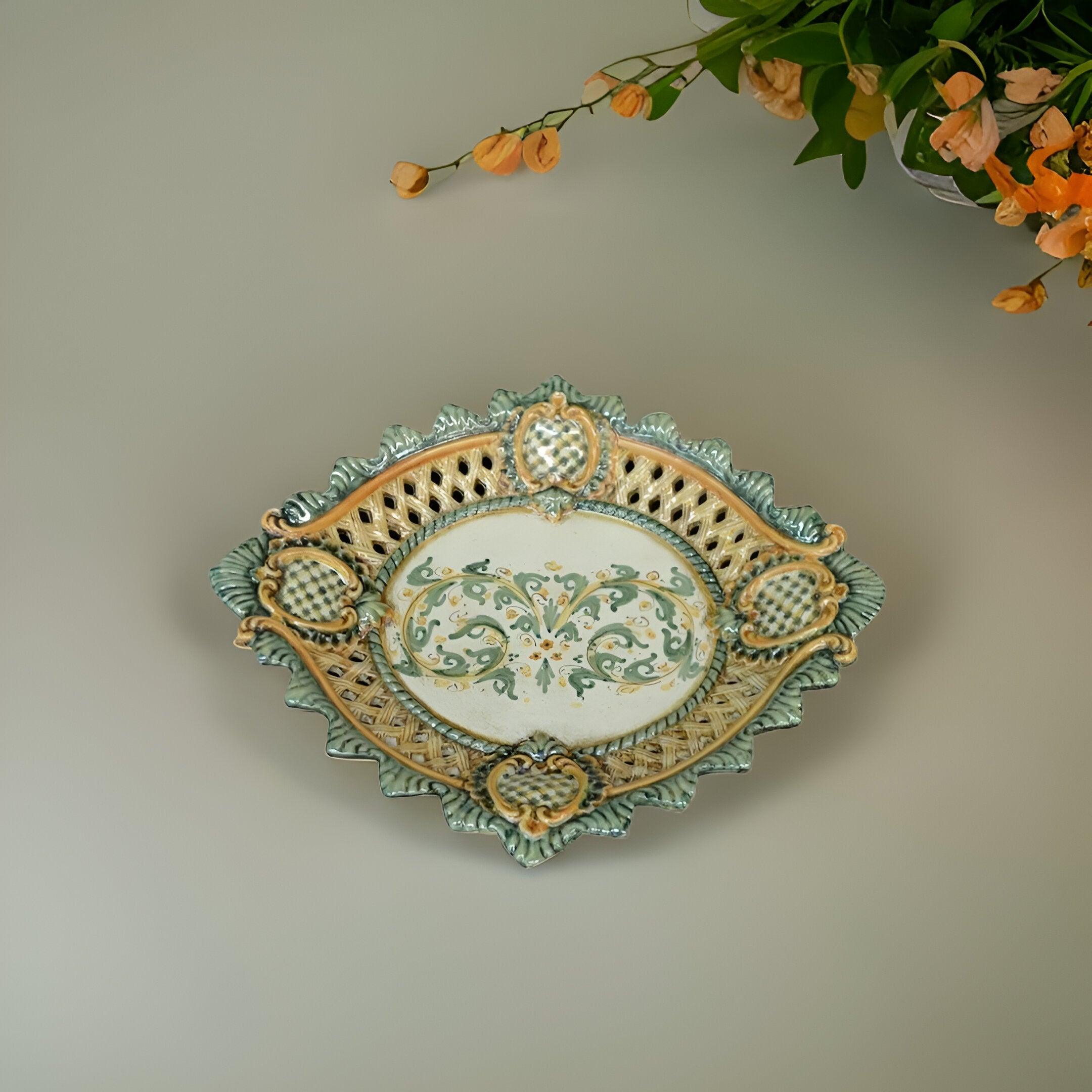 Centrotavola Traforato 42x30 Verde e Arancio - Ceramiche di Caltagirone - Ceramiche di Caltagirone Sofia
