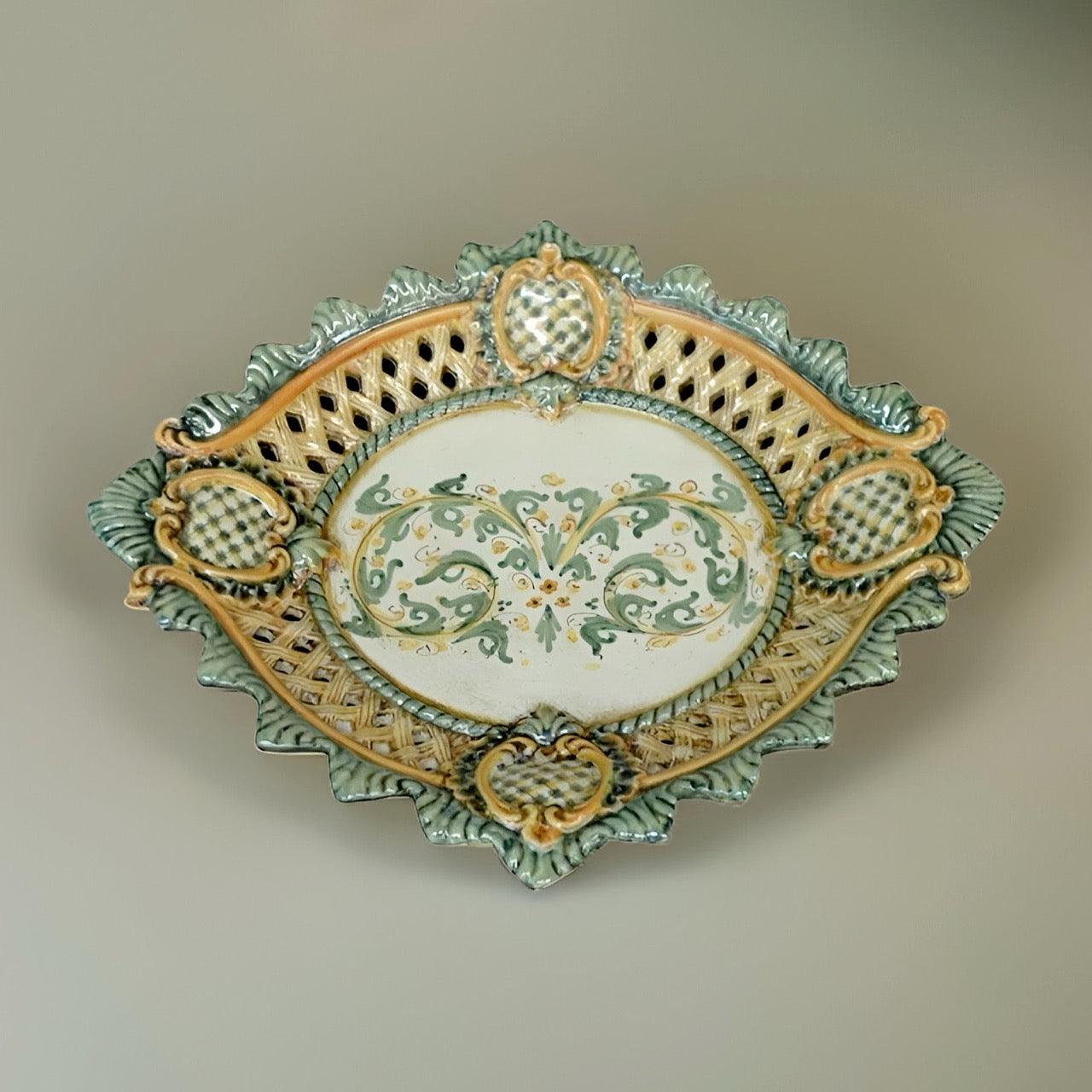 Centrotavola Traforato 42x30 Verde e Arancio - Ceramiche di Caltagirone - Ceramiche di Caltagirone Sofia