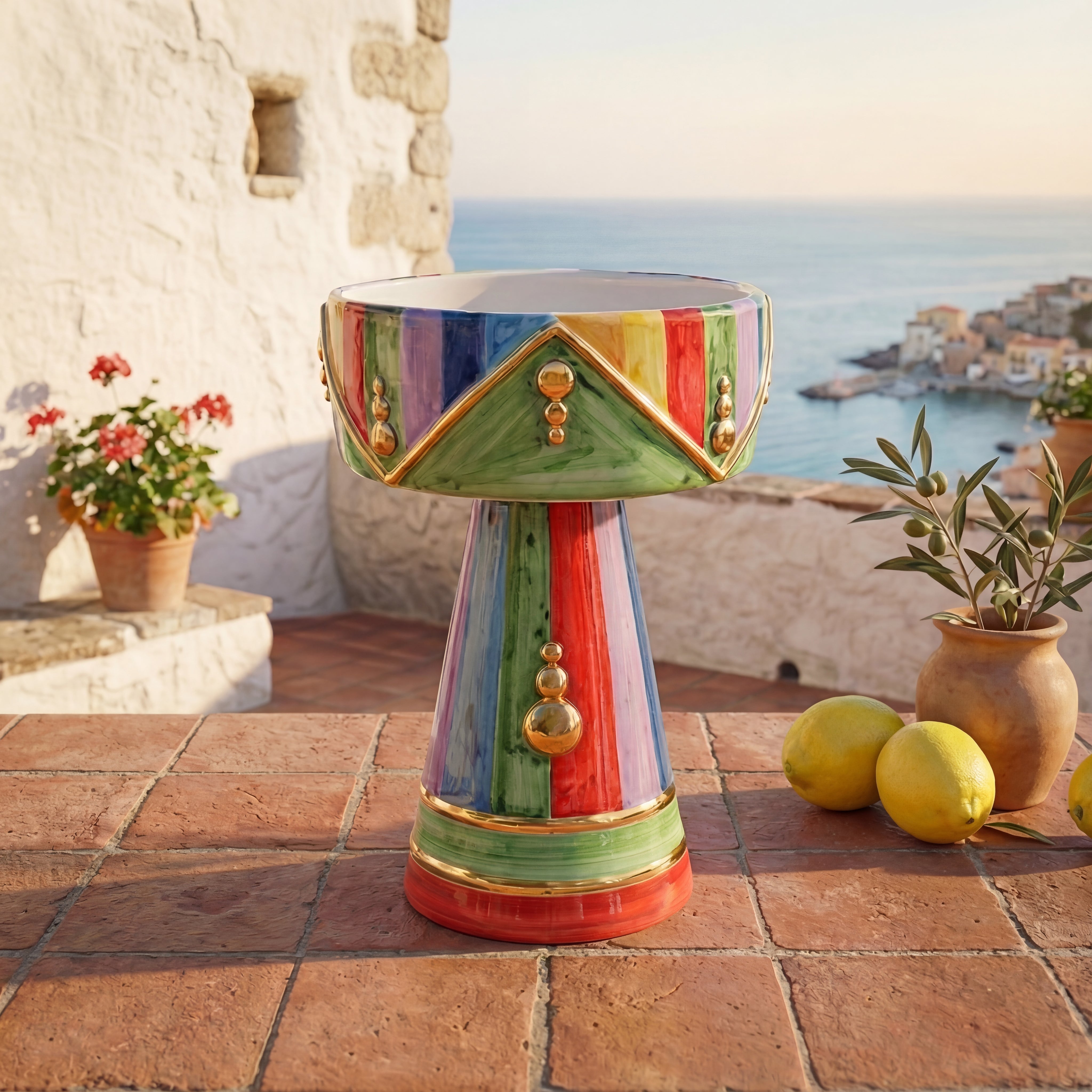 Vaso a coppa retto c/piede h 27 White and Color oro