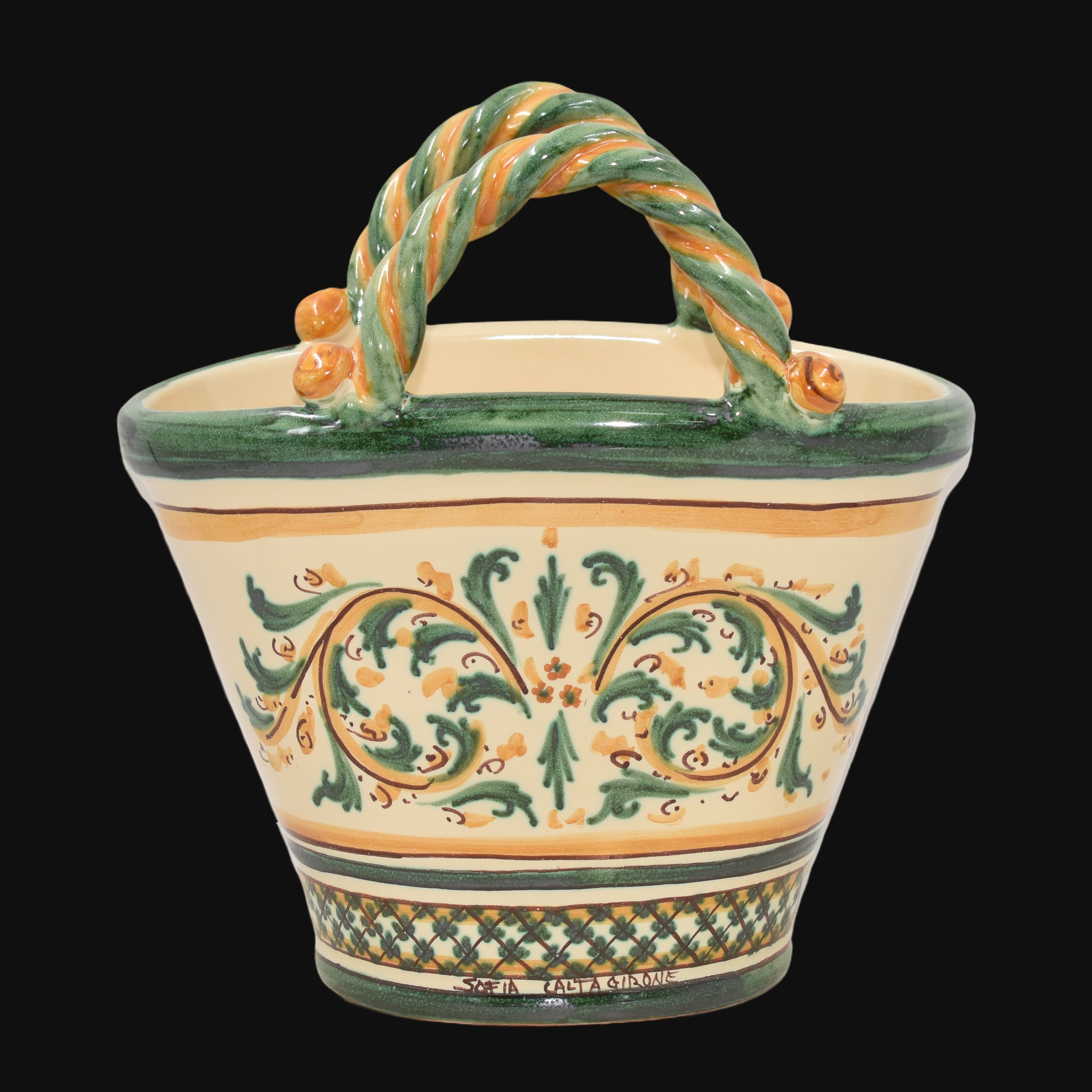 Coffa H 25 in Ceramica di Caltagirone, Linea Verde e Arancio - Ceramiche di Caltagirone Sofia