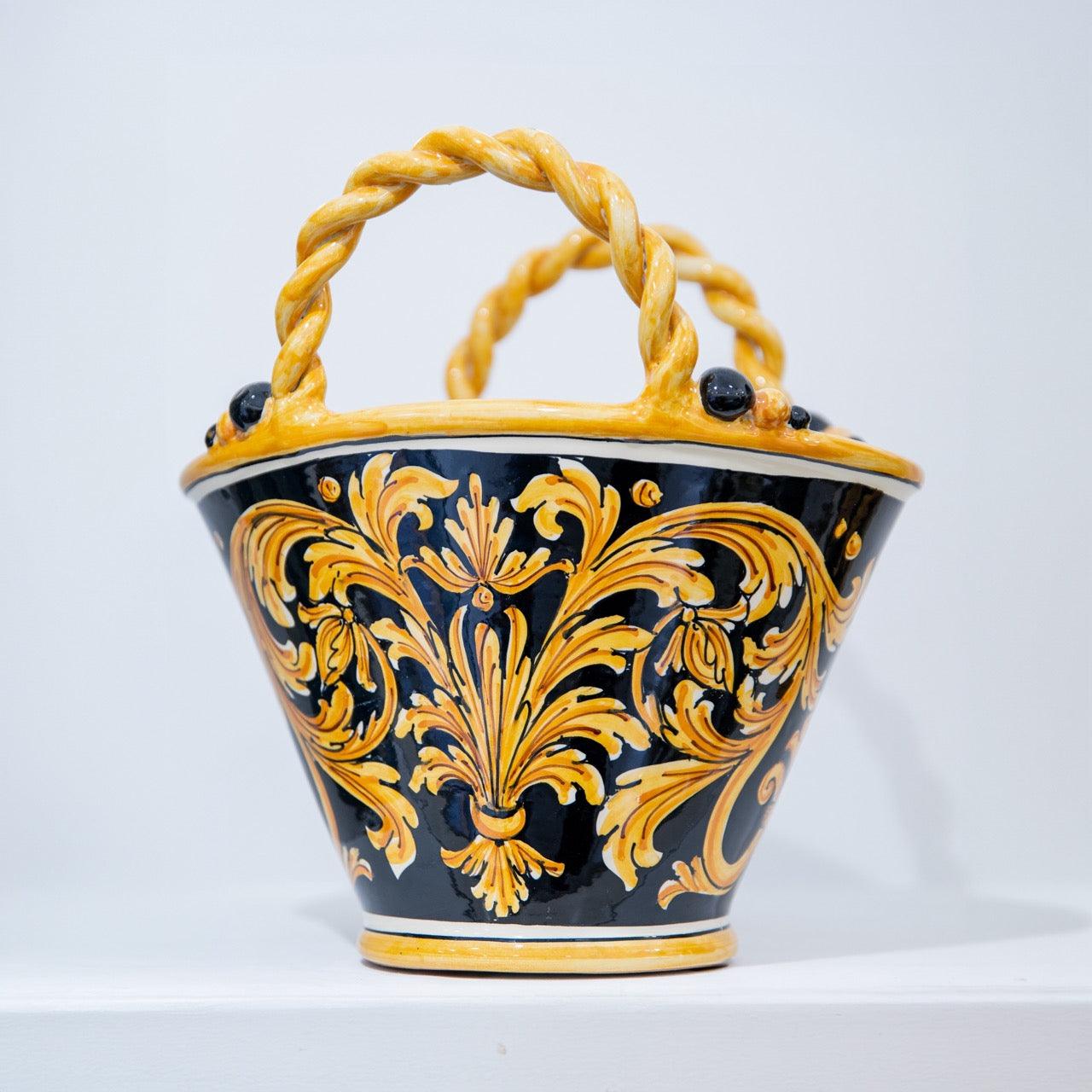 Coffa h 25 Ornato Fondo Nero in ceramica di Caltagirone - Ceramiche di Caltagirone Sofia