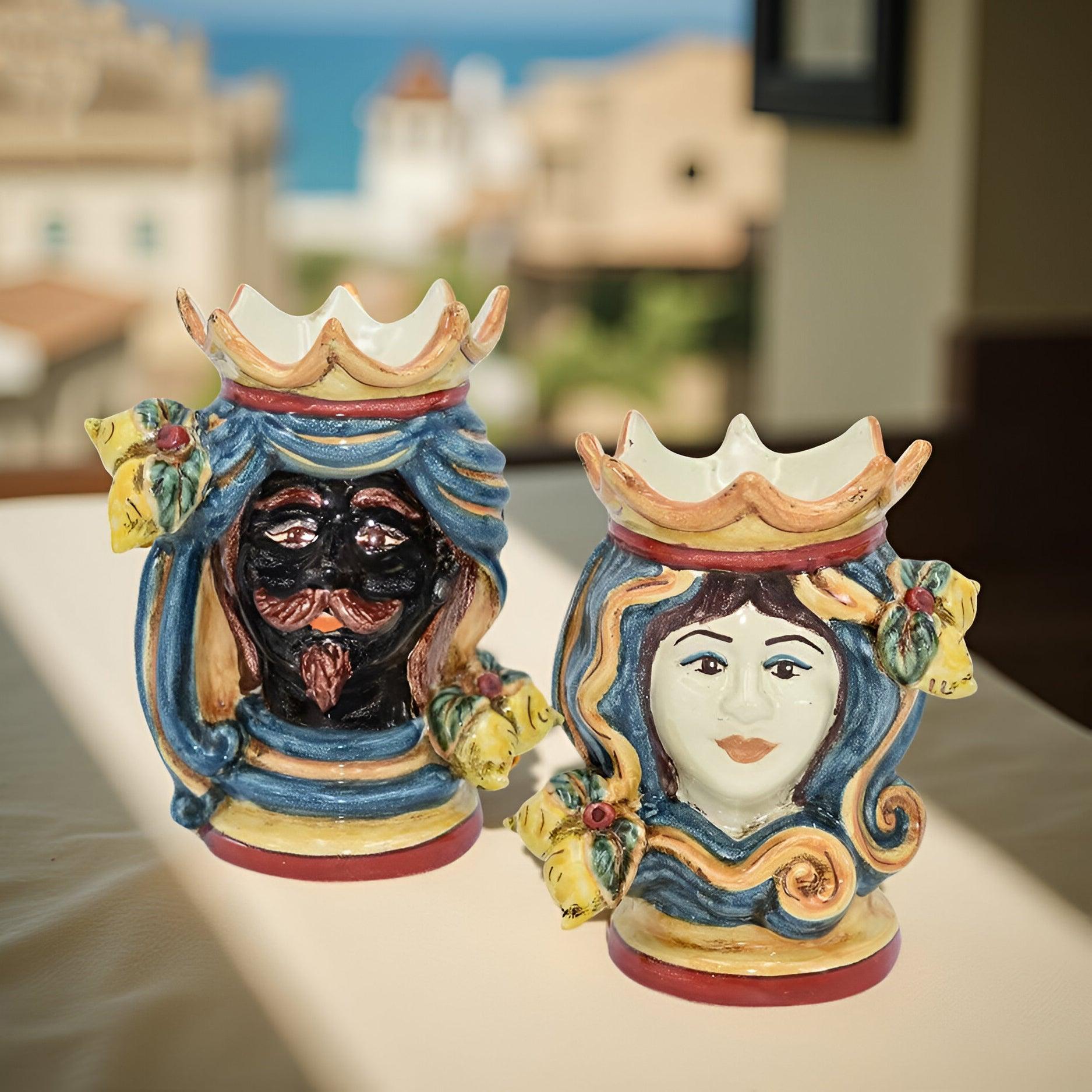 Coppia di Teste di moro h 15 in decoro sicily maschio moro - Ceramiche di Caltagirone Sofia