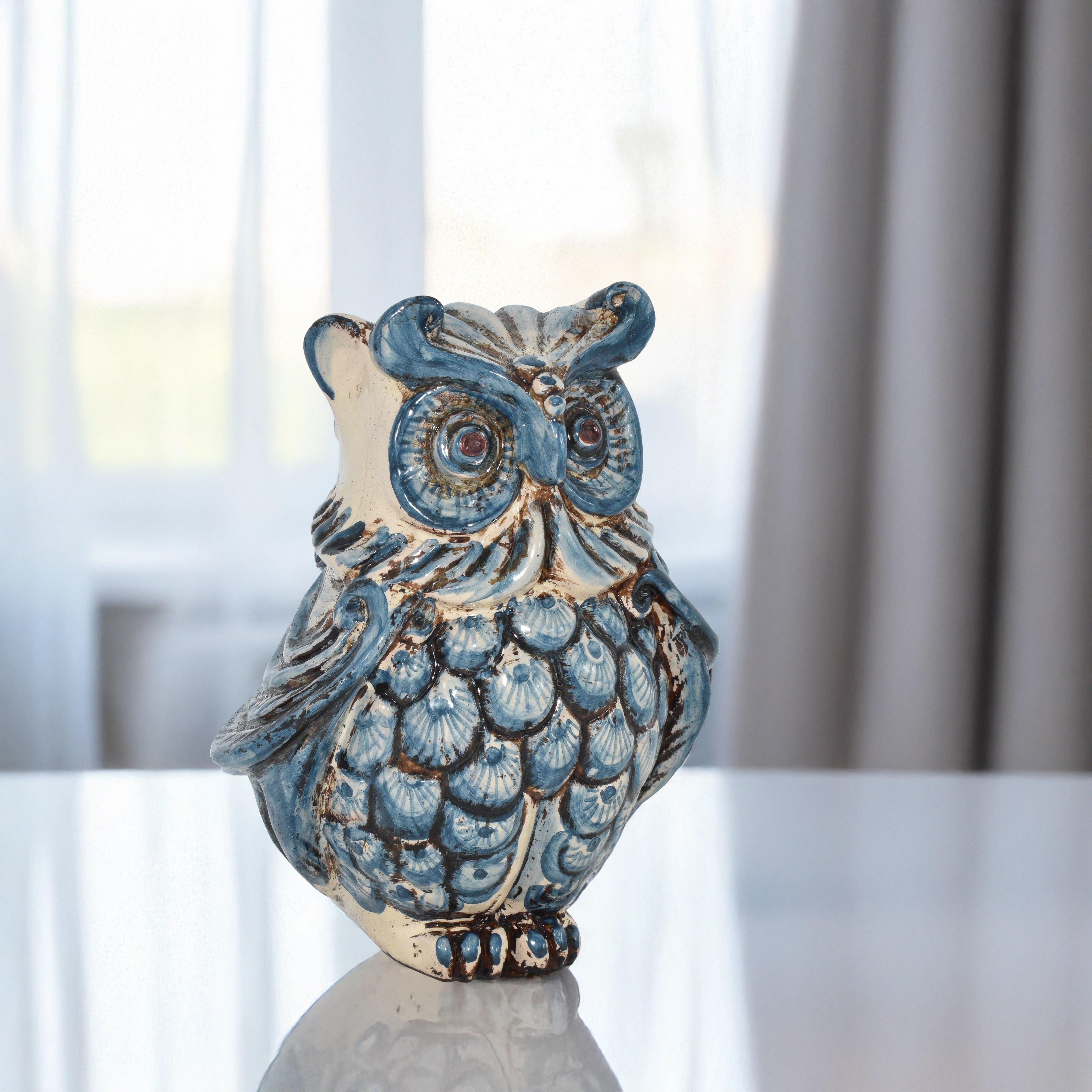 Gufo h 15 mono blu - Animali in ceramica - Ceramiche di Caltagirone Sofia
