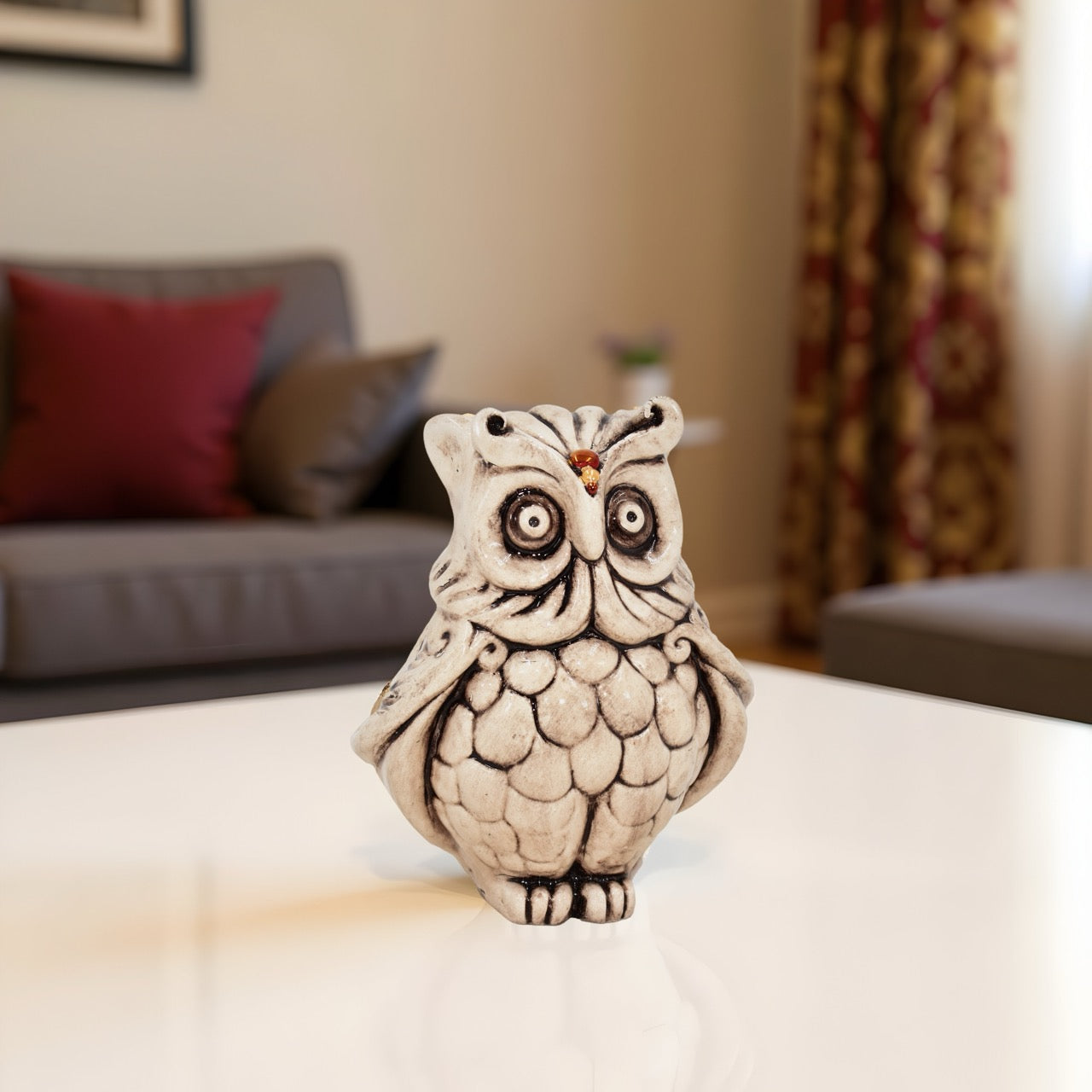 Gufo in ceramica h 30 madreperla antichizzato oro e lustri - Ceramiche di Caltagirone Sofia