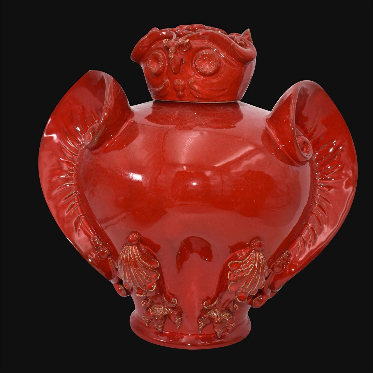 Gufo potiche h 30 Rosso Fuoco - Ceramiche di Caltagirone Sofia