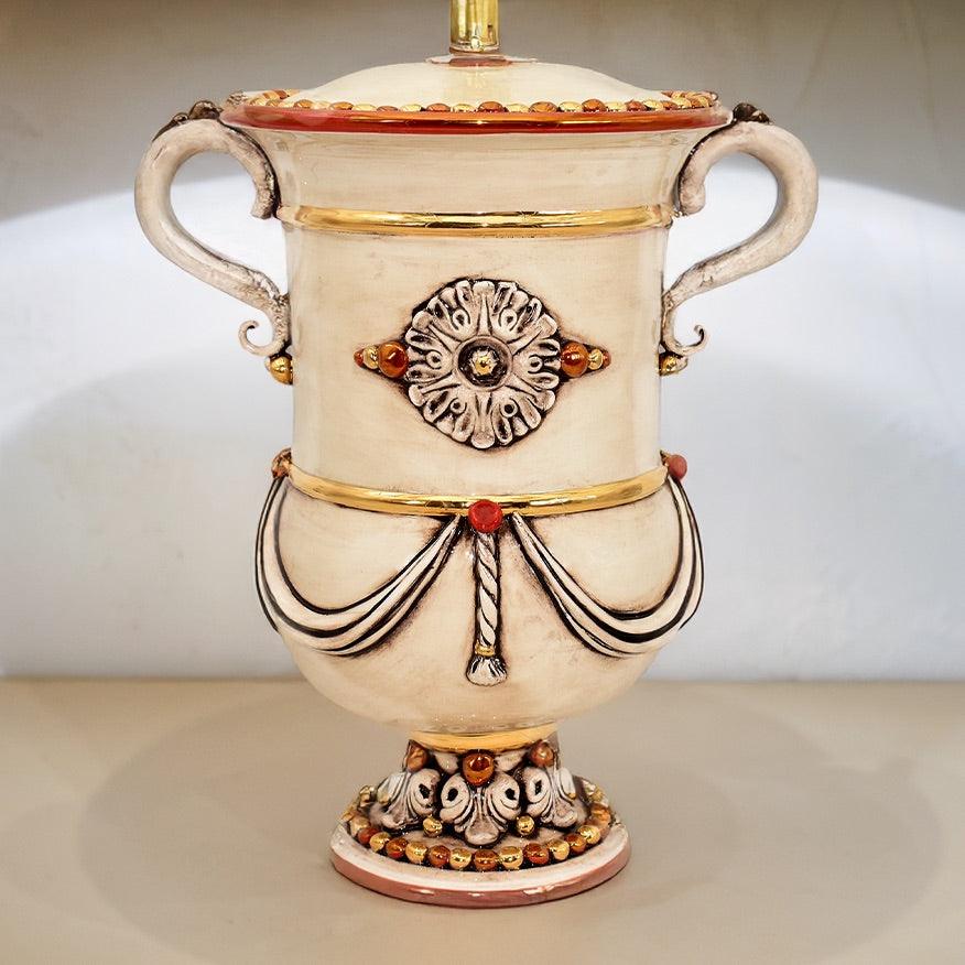 Lume Monumentale H 31 Madreperla Oro e Lustri (h57 c/paralume Ø40) - Ceramiche di Caltagirone Sofia