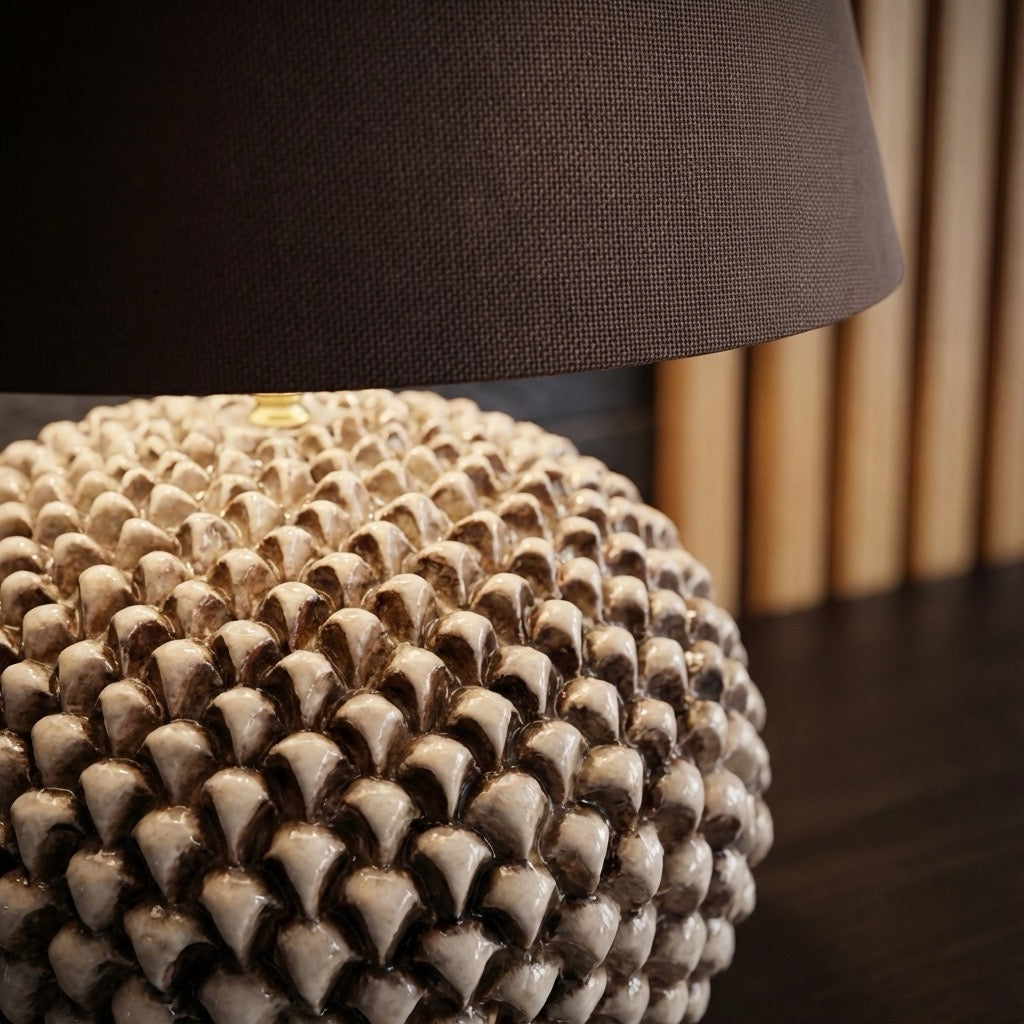 Lume palla a pigna in ceramica diverse misure, Decoro in Madreperla Antichizzato - Ceramiche di Caltagirone Sofia