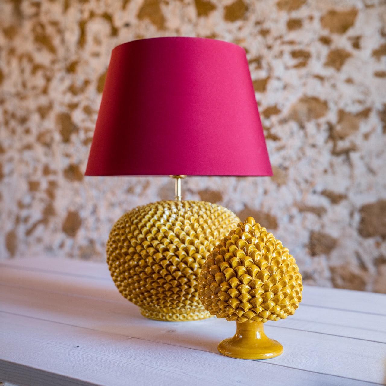 Lume palla a pigna in ceramica in diverse misure decoro Senape - Ceramiche di Caltagirone Sofia