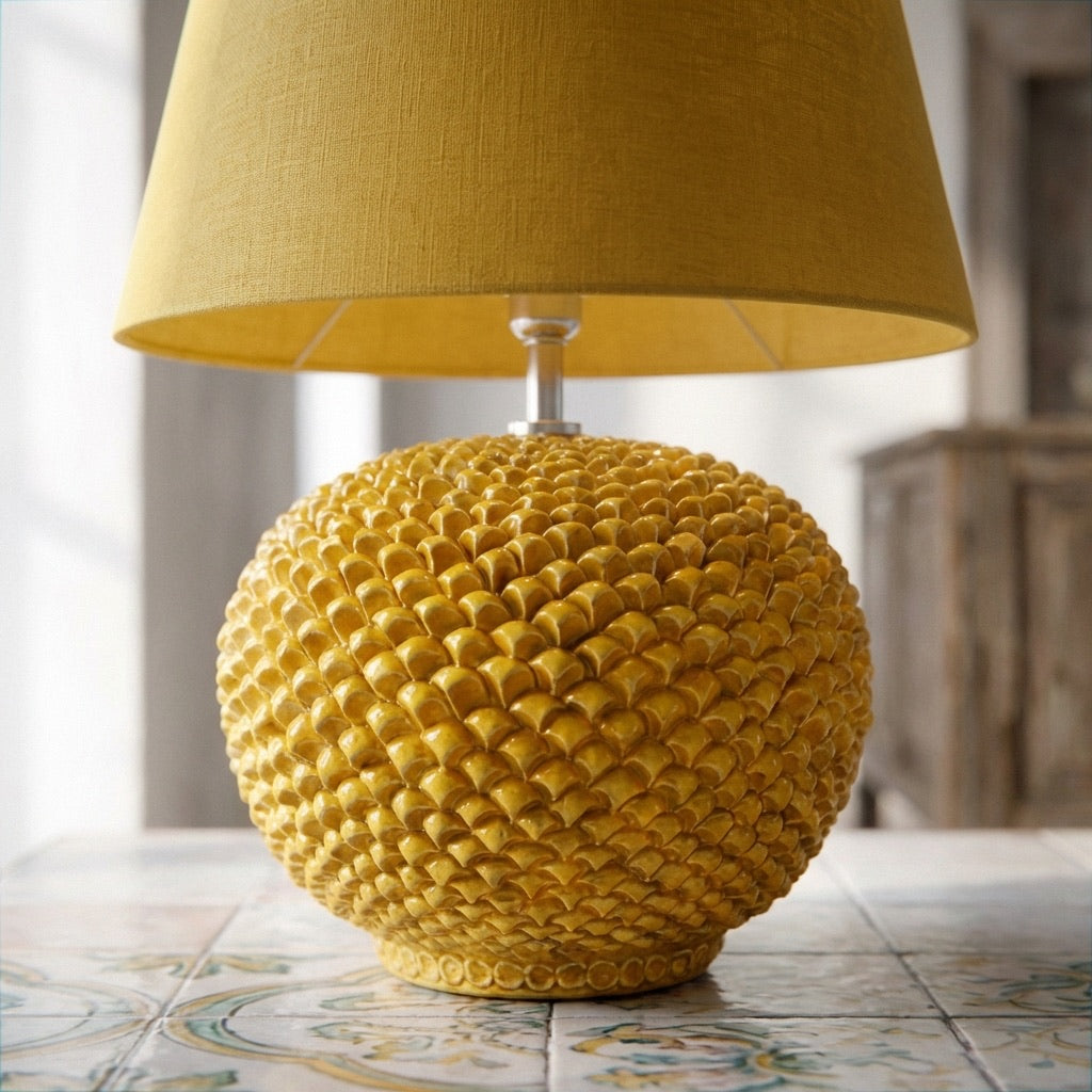 Lume palla a pigna in ceramica in diverse misure decoro Senape - Ceramiche di Caltagirone Sofia