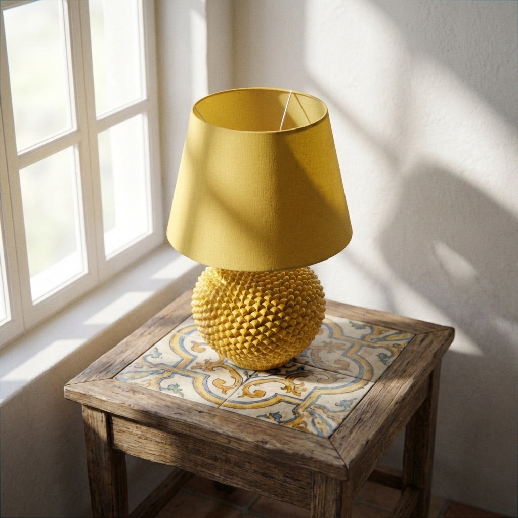 Lume palla a pigna in ceramica in diverse misure decoro Senape - Ceramiche di Caltagirone Sofia