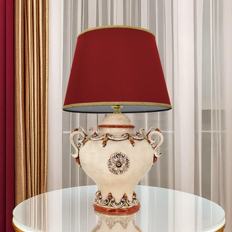 Italian Ball Lamp with Handles H 65 cm / 25½", Antique Mother of Pearl, Gold and Lustre – Italian ceramic from Caltagirone, Sicily