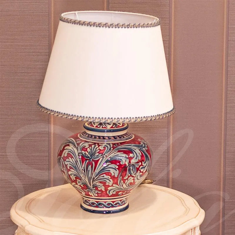 Lume palla ornamentale ornato in blu e bordeaux - Ceramiche di Caltagirone Sofia