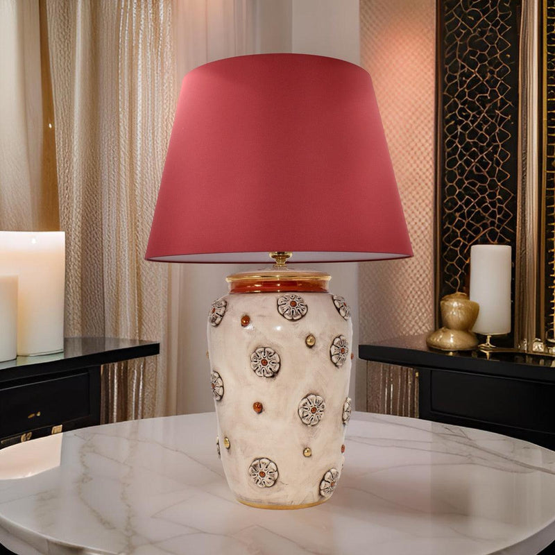 Italian Ceramic Rosette Lamp H 72 cm / 28¼", Antique Mother of Pearl, Gold and Lustre – Italian ceramic from Caltagirone, Sicily