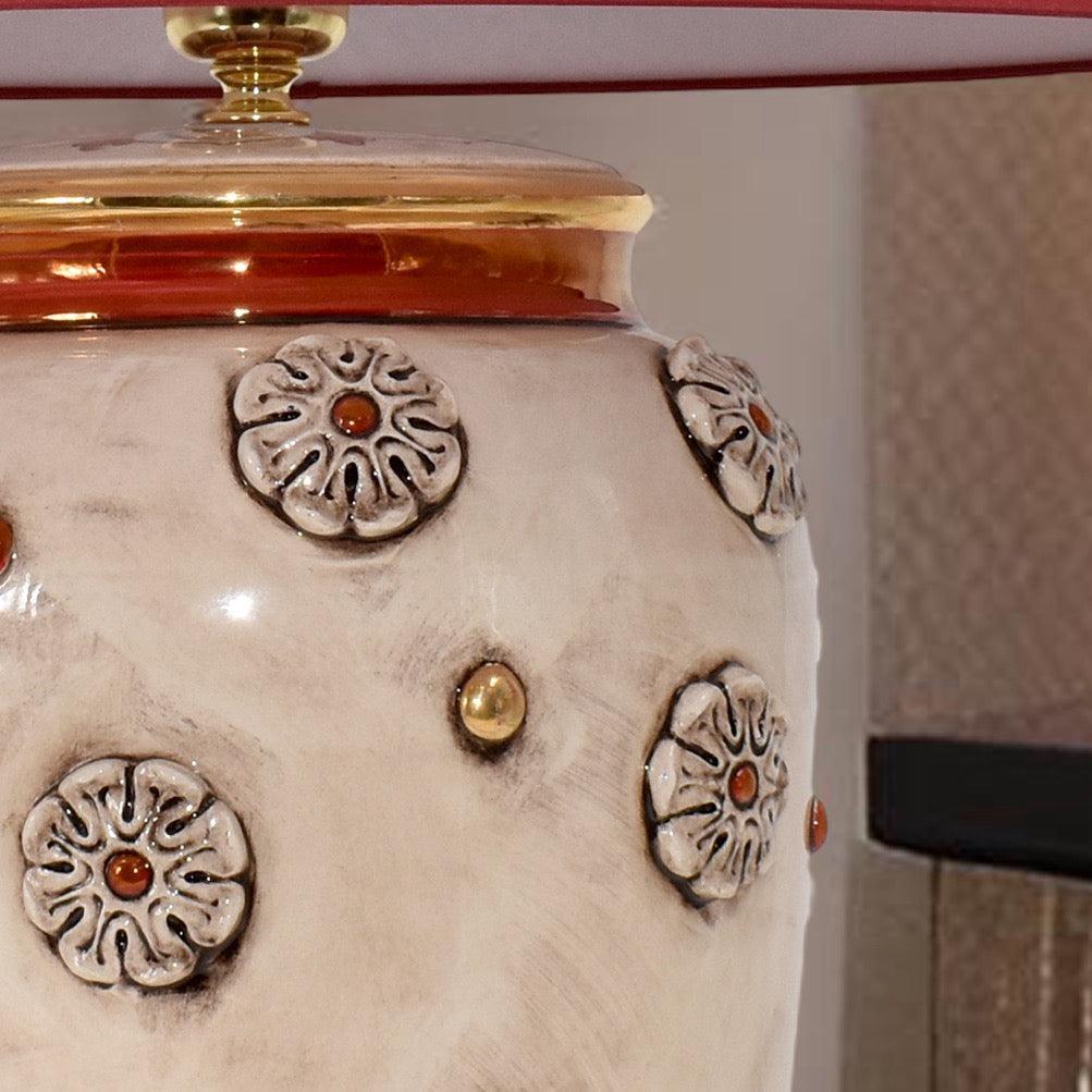 Lume rosone h 40 madreperla antichizzato oro lustri (h70 c/paralume Ø45) - Ceramiche di Caltagirone Sofia