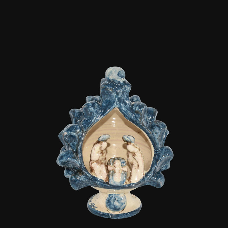 Sicilian Pine Cone Nativity H 12 cm / 4.7", Mono Blue – Sicilian majolica handcrafted in Caltagirone