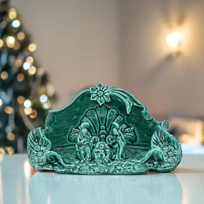 Sicilian Nativity Scene 14×10 cm / 6×4" – Italian ceramic from Caltagirone, Sicily