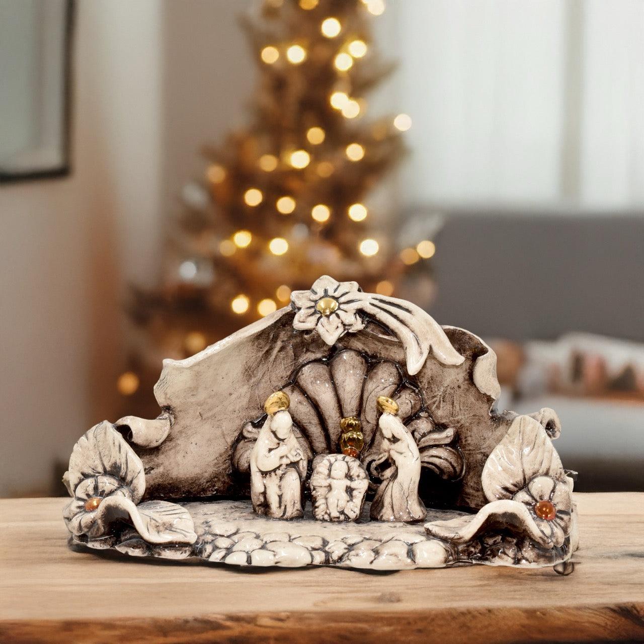 Natività media 14x10 Madreperla Oro e Lustri - Ceramiche di Caltagirone Sofia