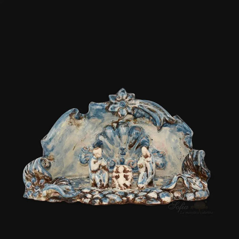 Sicilian Nativity Scene 14×10 cm / 6×4", Mono Blue – Caltagirone Ceramic – Sicilian artisan tradition