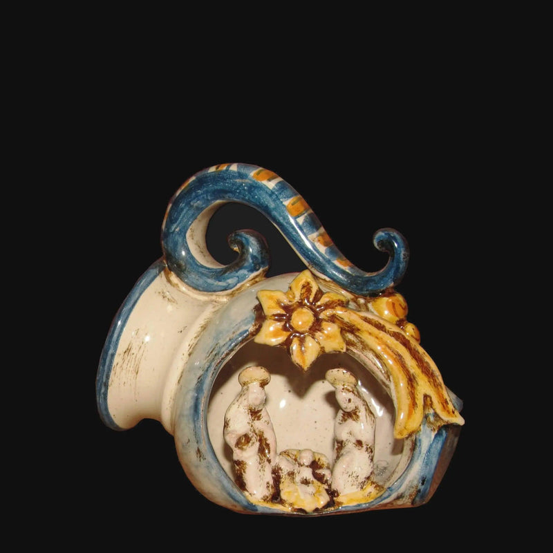 Sicilian Nativity Scene H 10 cm / 3.9", Blue and Orange – Sicilian majolica handcrafted in Caltagirone