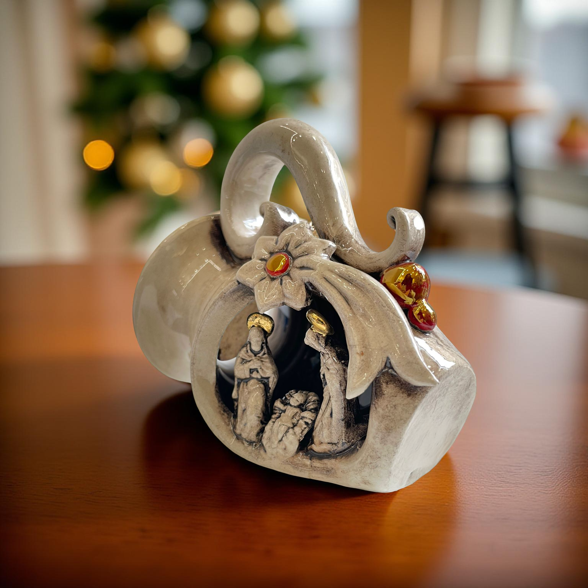 Natività mini giara h 10 Madreperla Antichizzato/Oro e Lustri - Ceramiche di Caltagirone Sofia