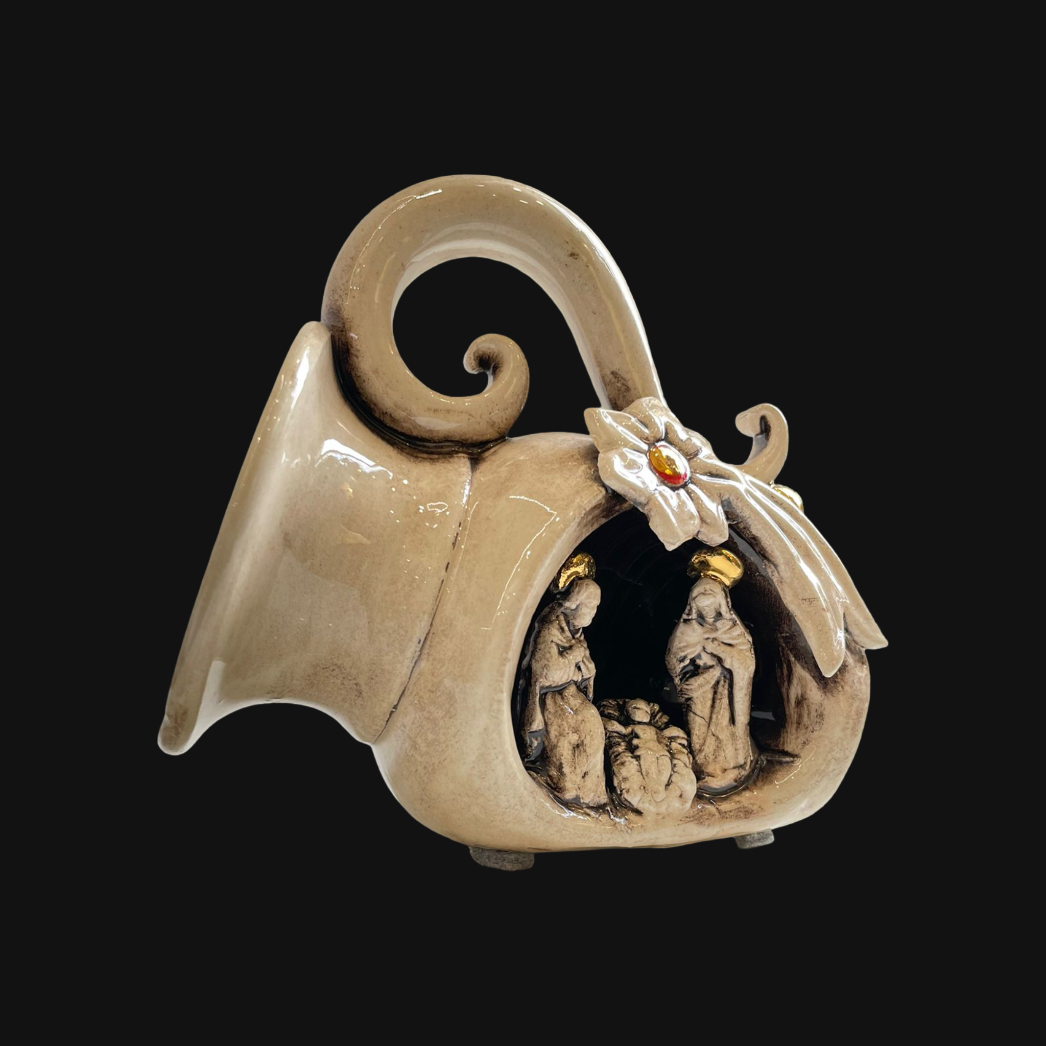 Natività mini giara h 10 Madreperla Antichizzato/Oro e Lustri - Ceramiche di Caltagirone Sofia