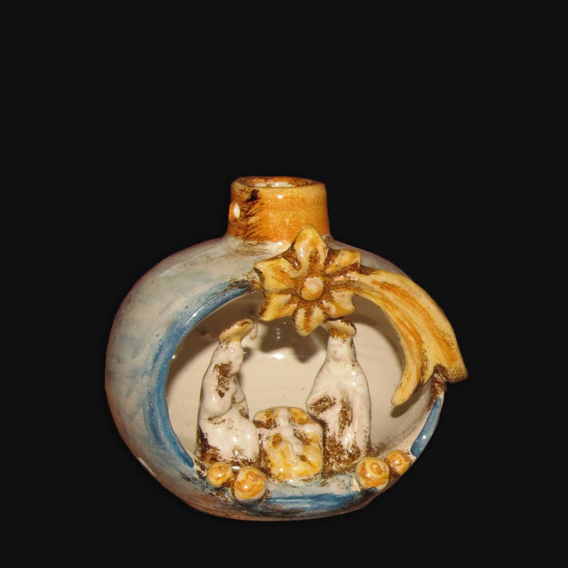 Sicilian Nativity Scene H 10 cm / 3.9", Blue and Orange – Caltagirone Ceramic – Sicilian artisan tradition