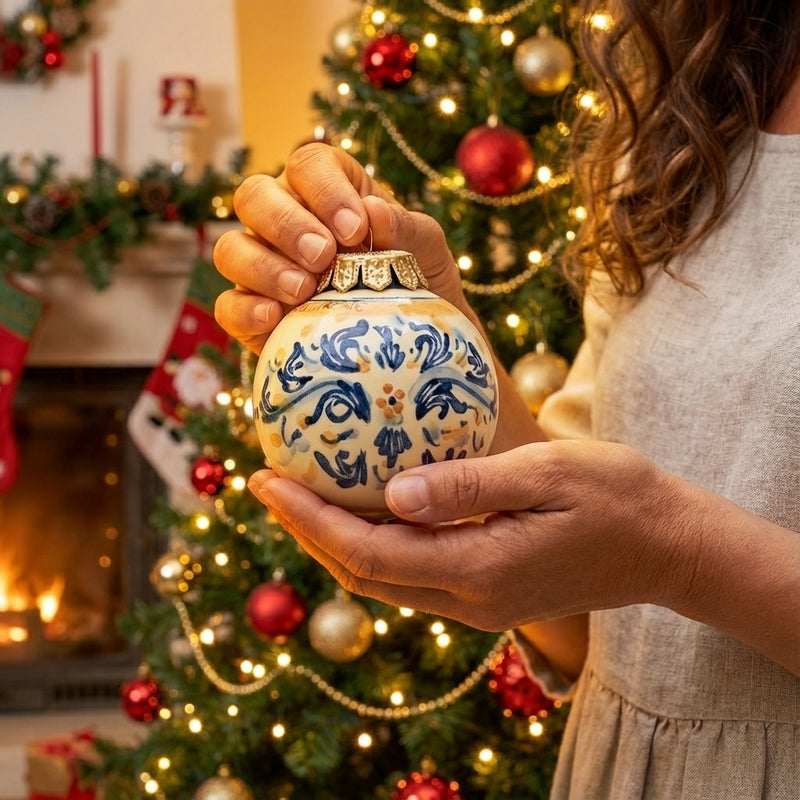 Sicilian Christmas Ornament, Blue and Orange – Caltagirone Ceramic – Sicilian artisan tradition