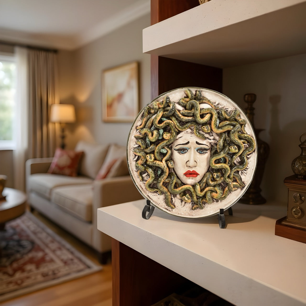 Piatto in ceramica medusa Ø 45 madreperla antichizzato - Ceramiche di Caltagirone Sofia