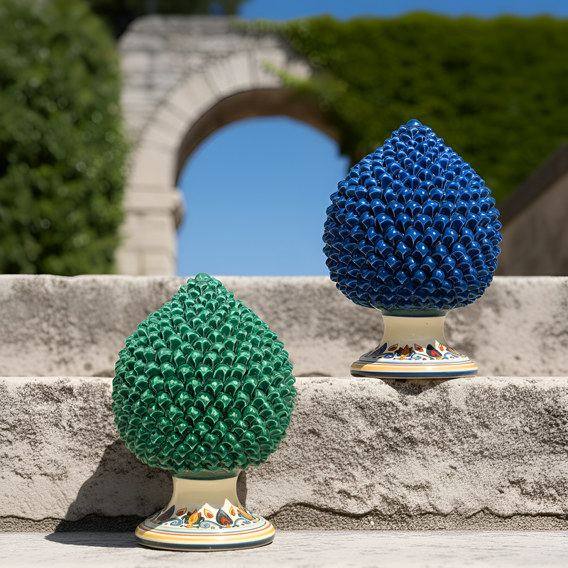 Sicilian Ceramic Pine Cone with Sicily Decoration - Handmade
