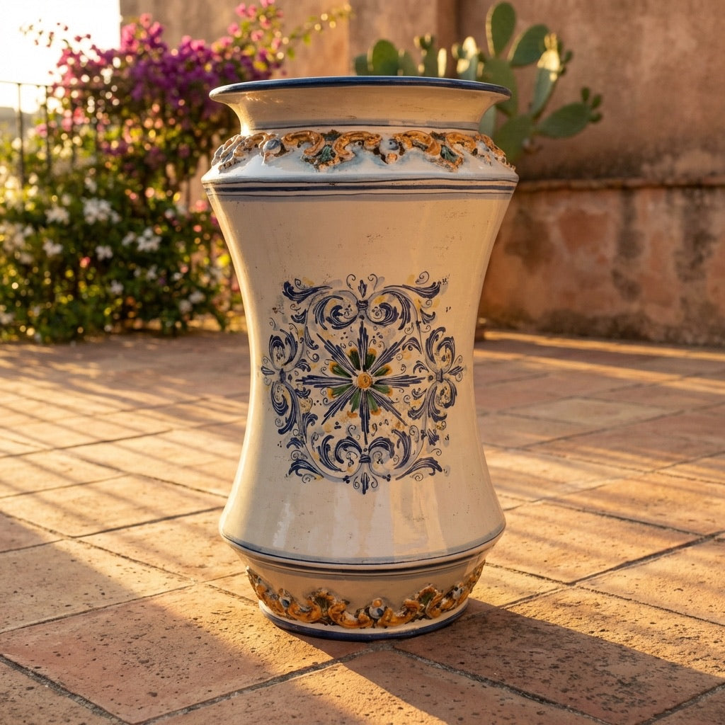 Portaombrelli ad albarello h 50 in serie d'arte Blu e arancio - Ceramiche di Caltagirone Sofia