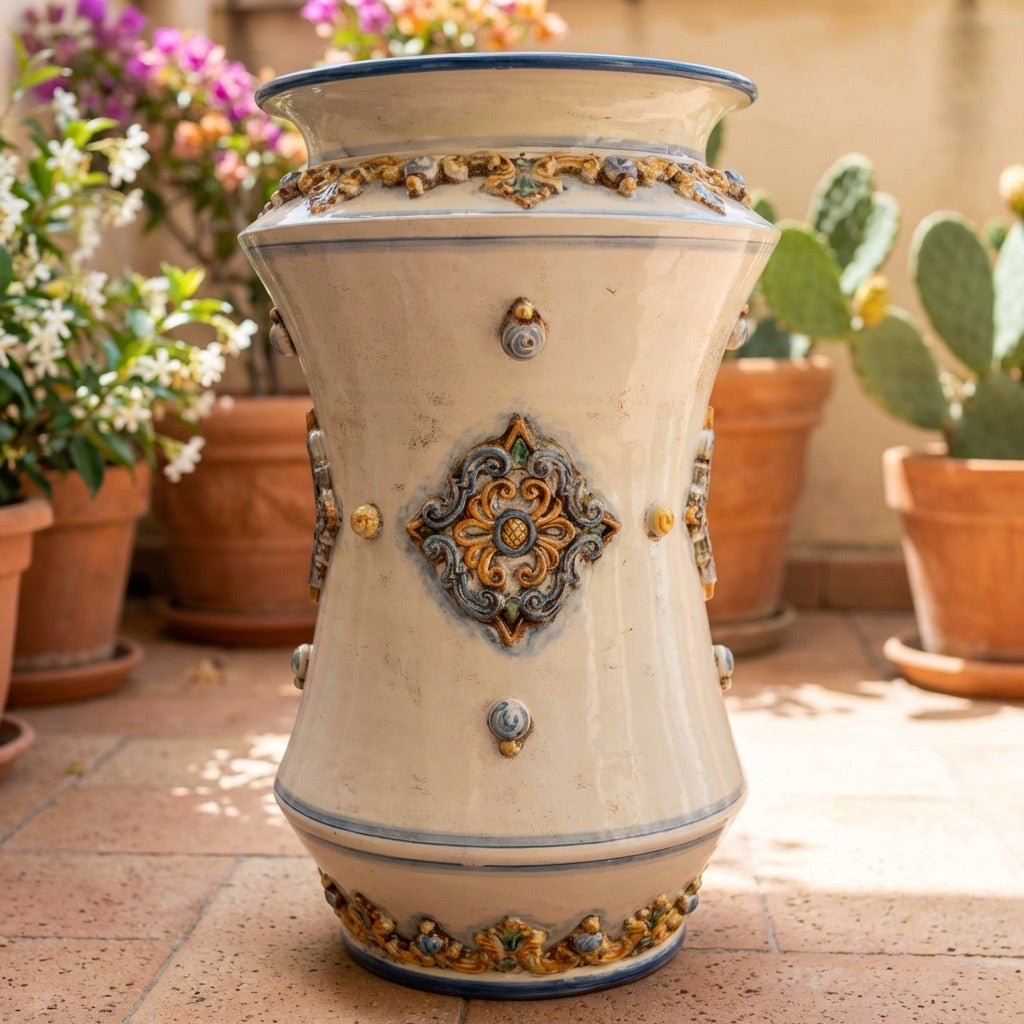 Portaombrelli ad albarello h 50 plastico Sofia blu e arancio - Ceramiche di Caltagirone Sofia