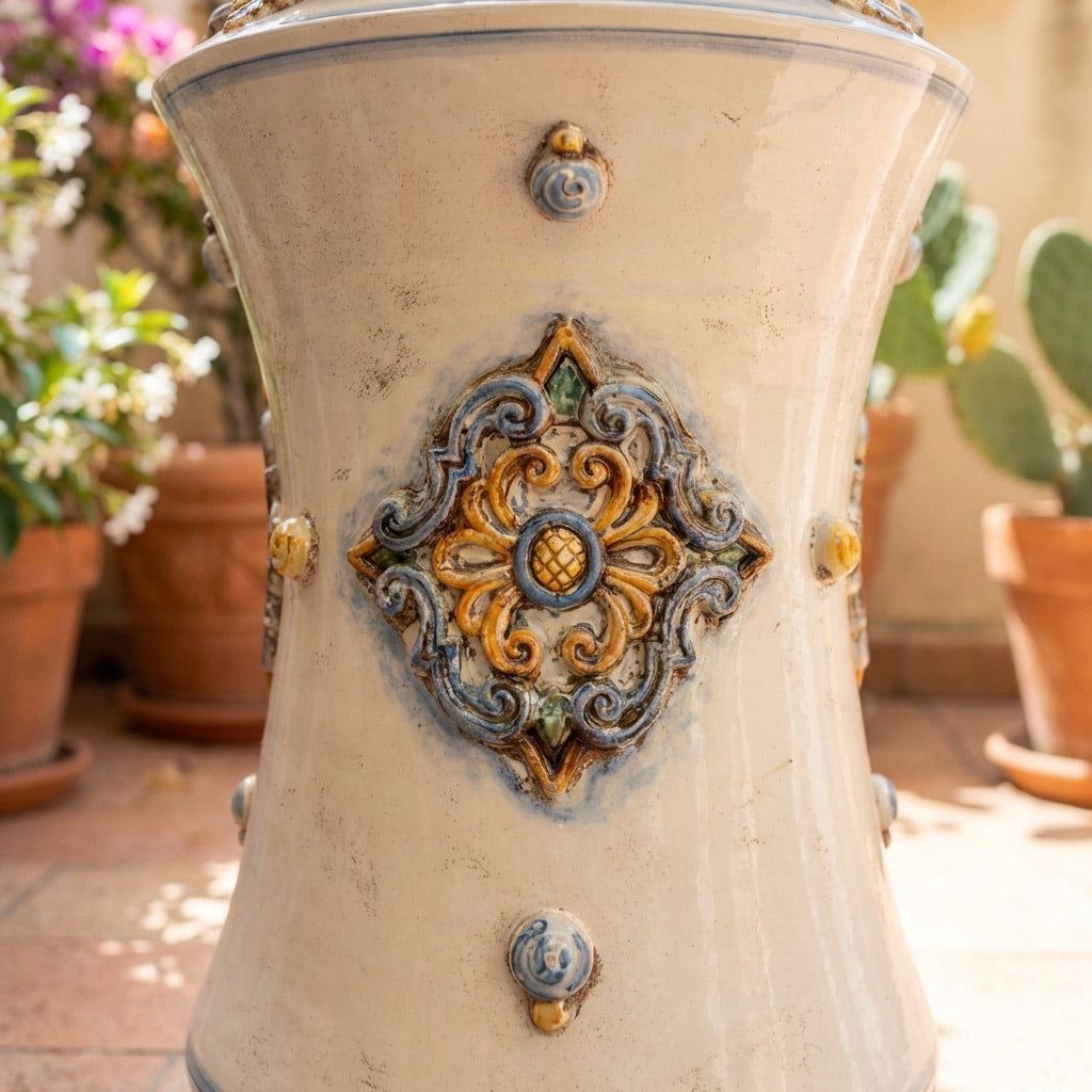 Portaombrelli ad albarello h 50 plastico Sofia blu e arancio - Ceramiche di Caltagirone Sofia