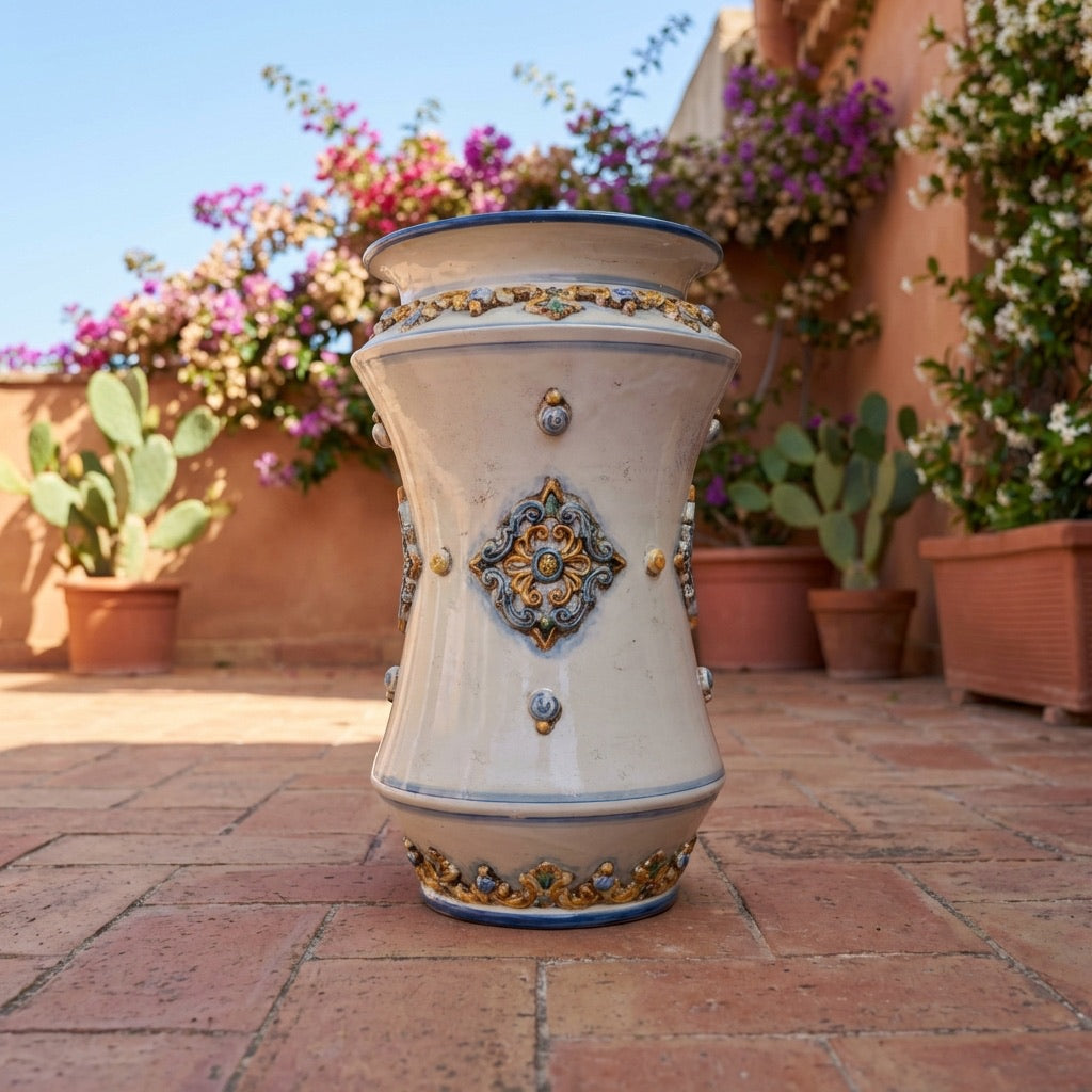 Portaombrelli ad albarello h 50 plastico Sofia blu e arancio - Ceramiche di Caltagirone Sofia