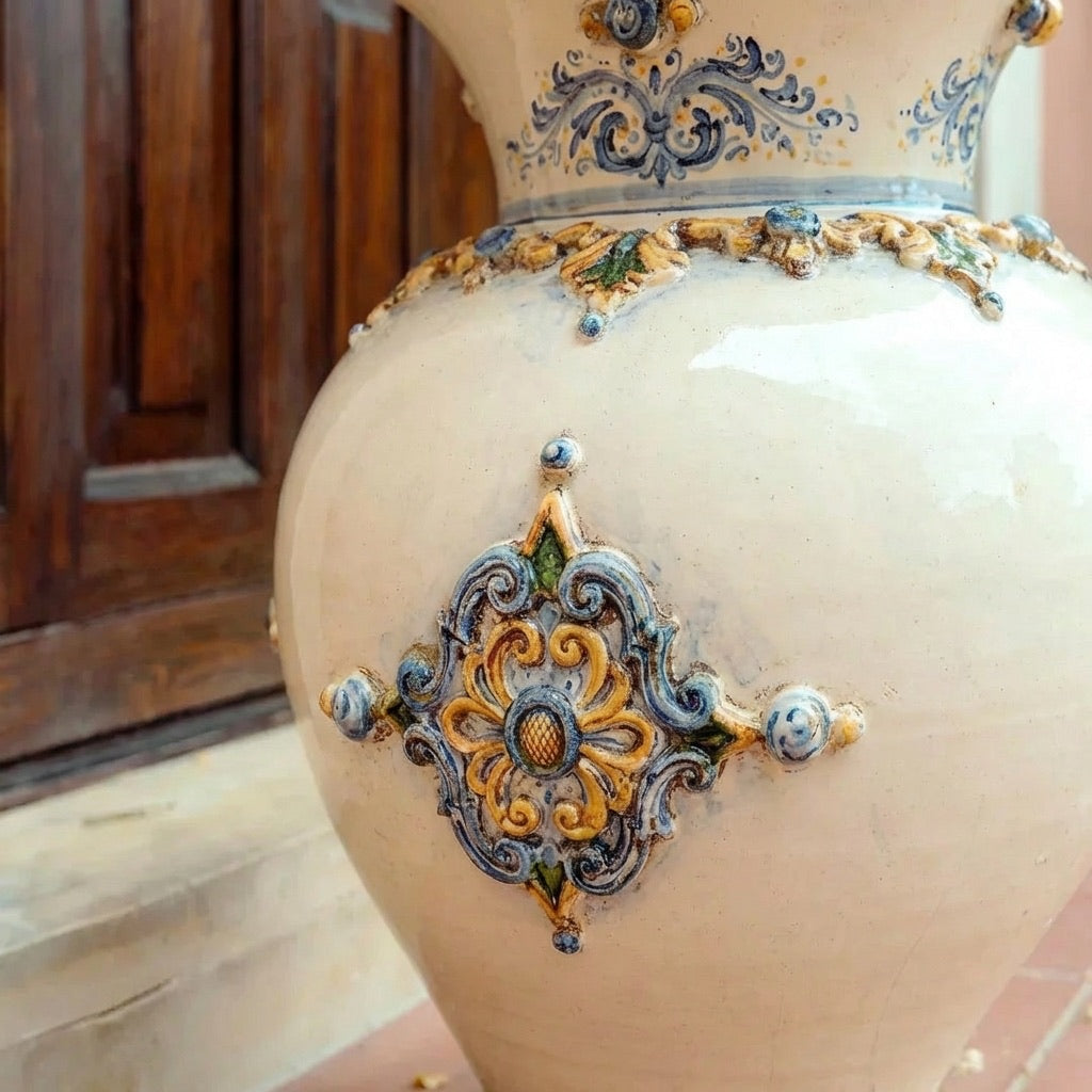 Portaombrelli panciuto h 50 plastico Sofia blu e arancio - Ceramiche di Caltagirone Sofia