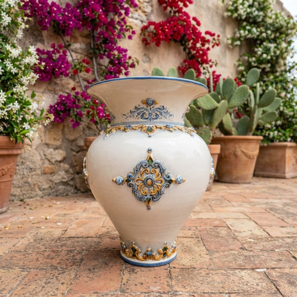 Portaombrelli panciuto h 50 plastico Sofia blu e arancio - Ceramiche di Caltagirone Sofia