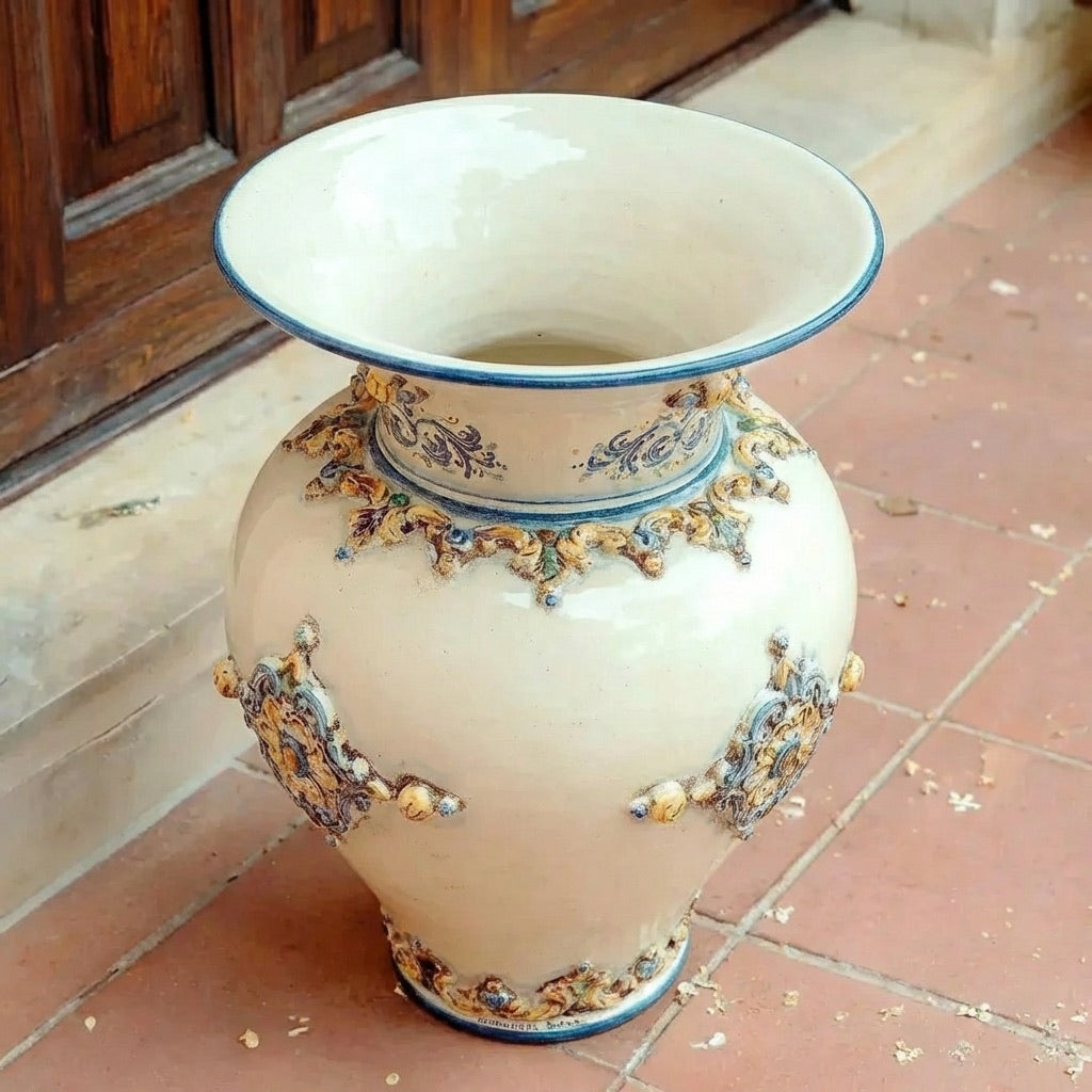 Portaombrelli panciuto h 50 plastico Sofia blu e arancio - Ceramiche di Caltagirone Sofia