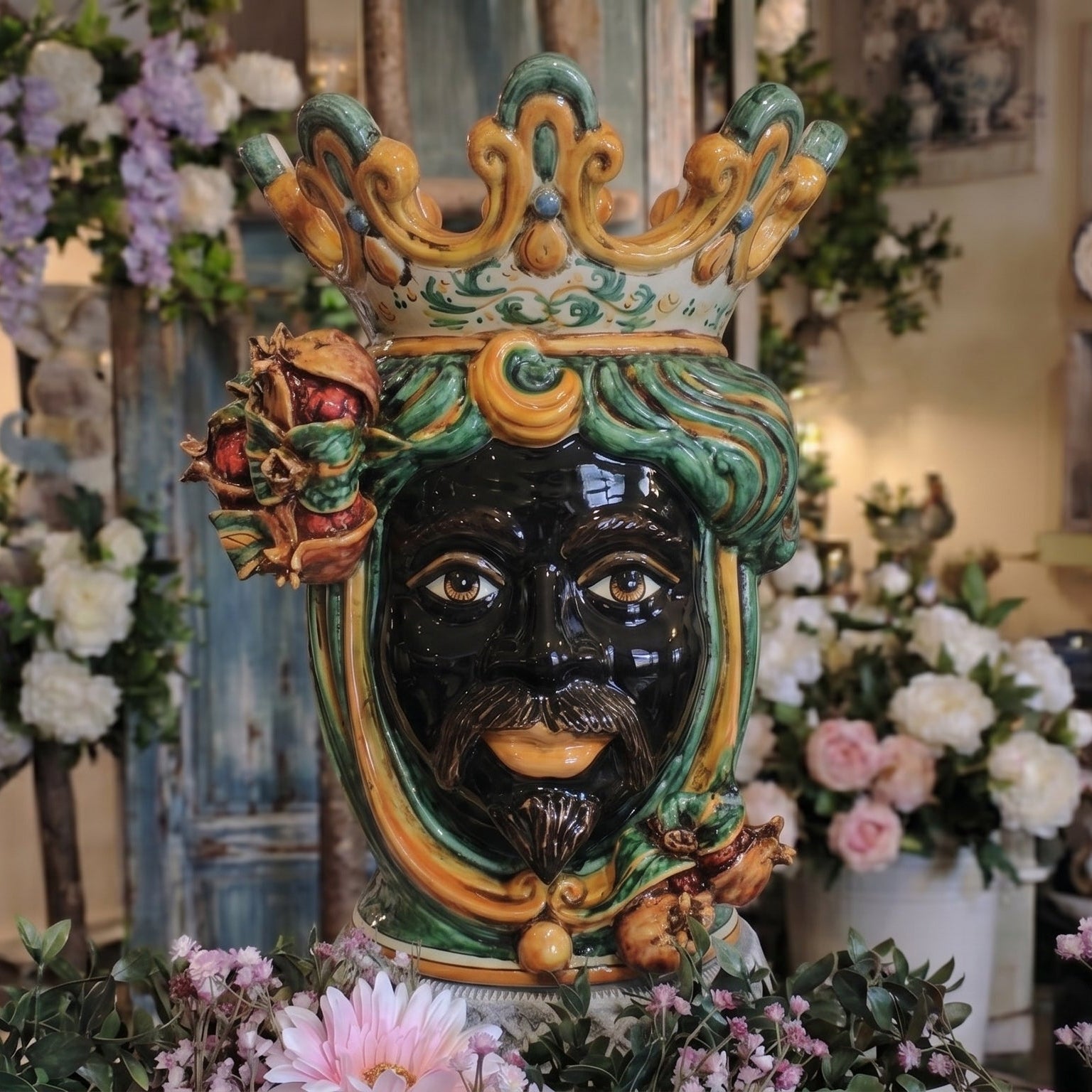 CERAMICHE DI SICILIA Pizzeria 陶器花瓶 Sicilian Moor's Head Vases | Caltagirone Sicily