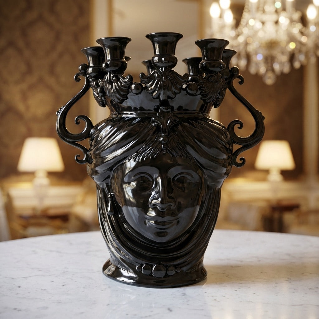 Testa a candeliere h 40 black line femmina s/espressione - Ceramiche di Caltagirone Sofia