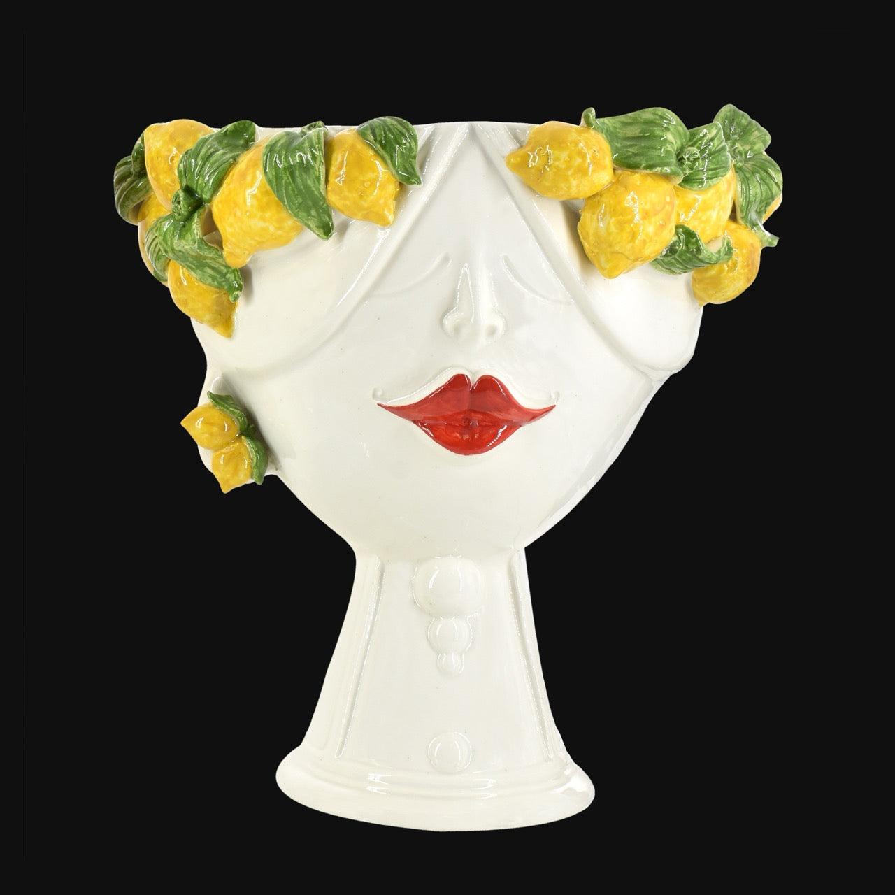 Testa di Moro con limoni "Zahira" donna | White and Lemon 30 cm - Ceramiche di Caltagirone Sofia