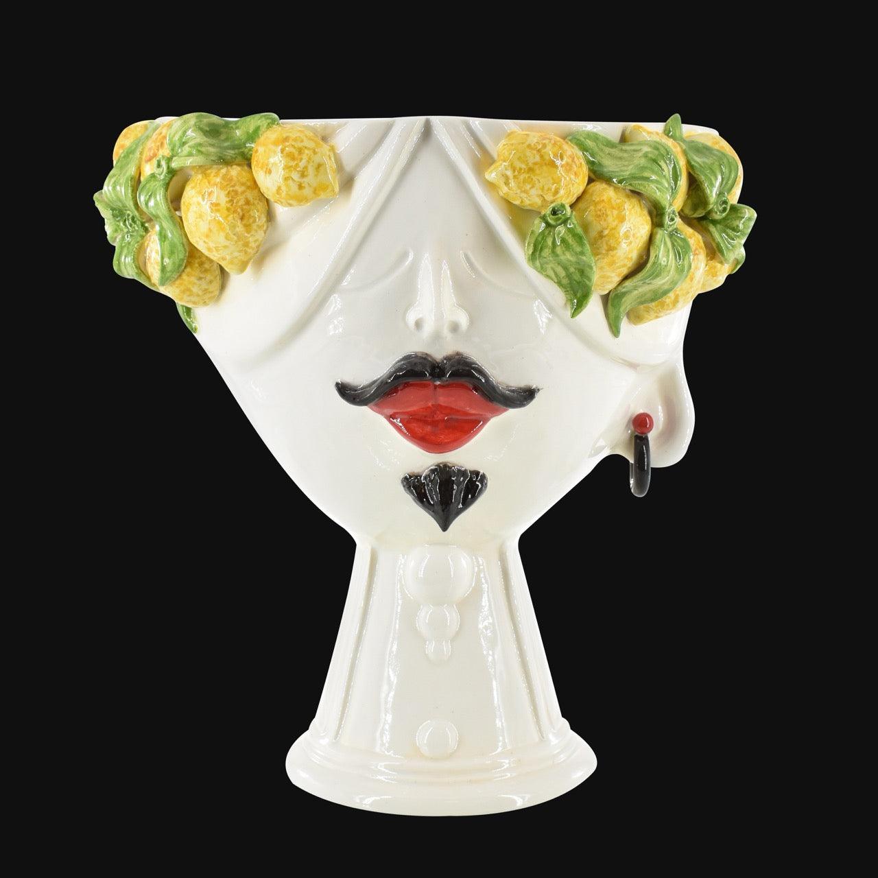 Testa di Moro con limoni "Zahira" uomo | White and Lemon 30 cm - Ceramiche di Caltagirone Sofia