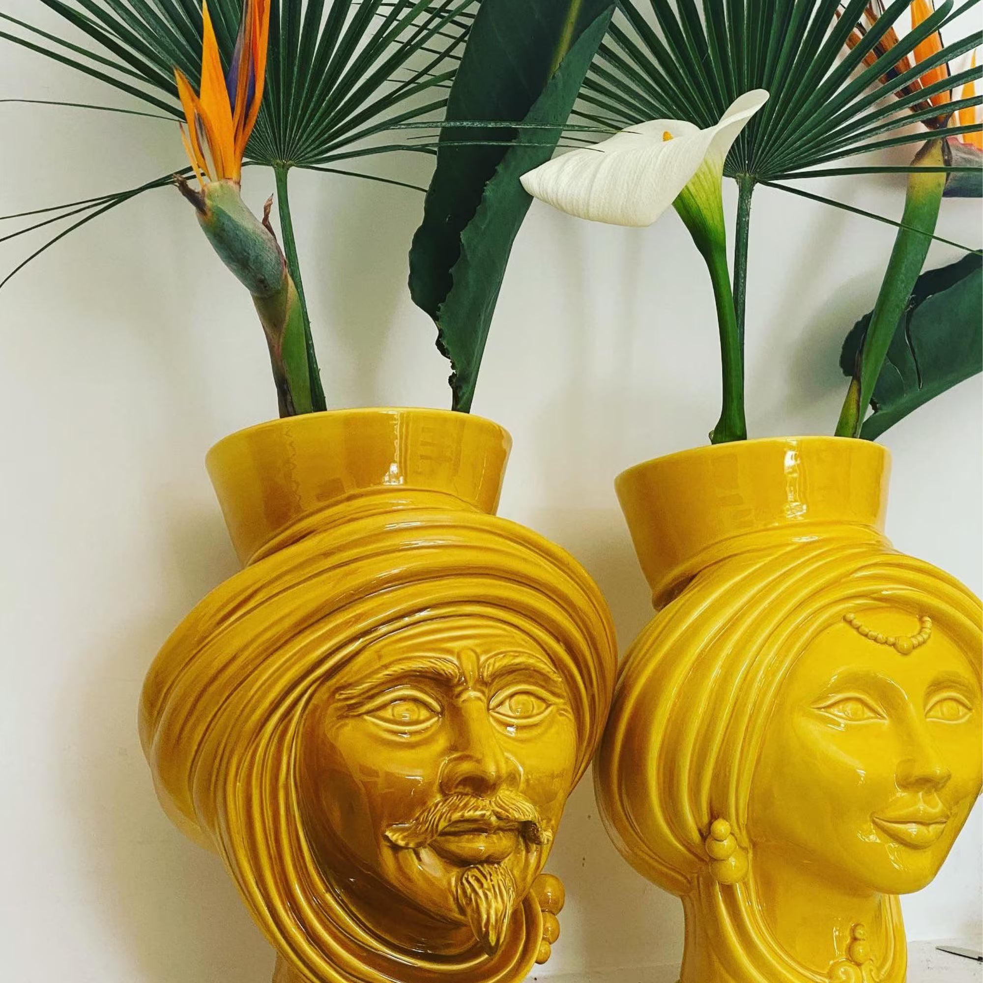 Testa di Moro Donna H 30 Senape - Ceramica Monocromatica Moderna - Ceramiche di Caltagirone Sofia