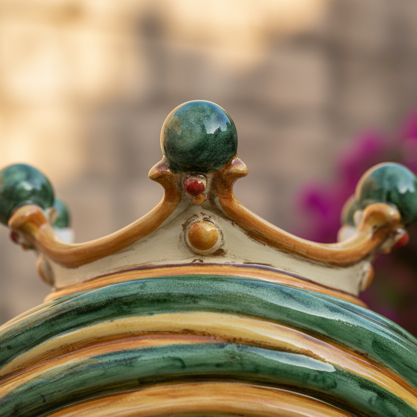 Moor Head Vase h 30 Green and Orange - Modern Moorish heads Sofia Ceramiche