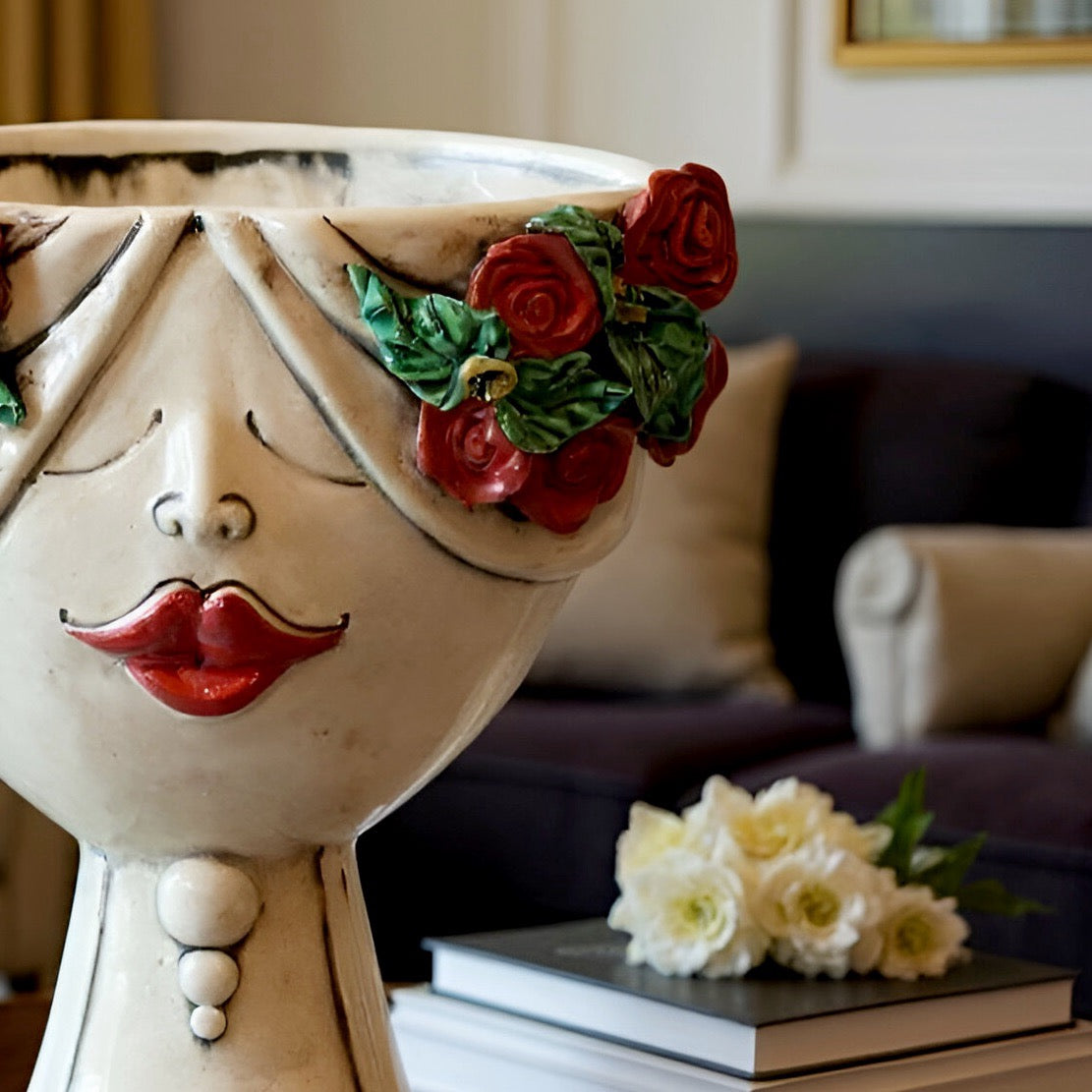 Testa di Moro h 30 zahira madreperla antichizzato con rose femmina - Ceramiche di Caltagirone Sofia