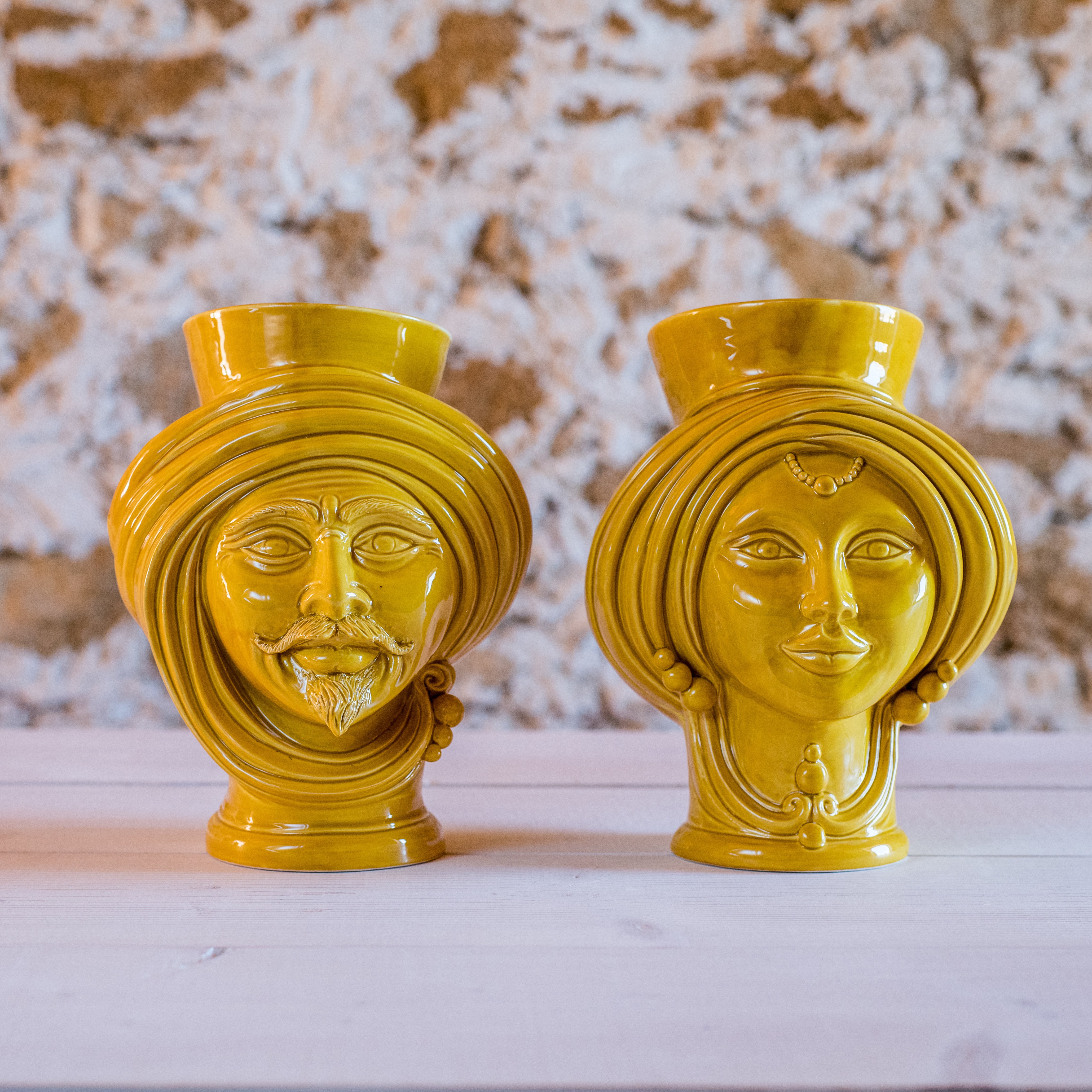 Testa di Moro Uomo H 30 Senape - Ceramica Monocromatica Moderna - Ceramiche di Caltagirone Sofia