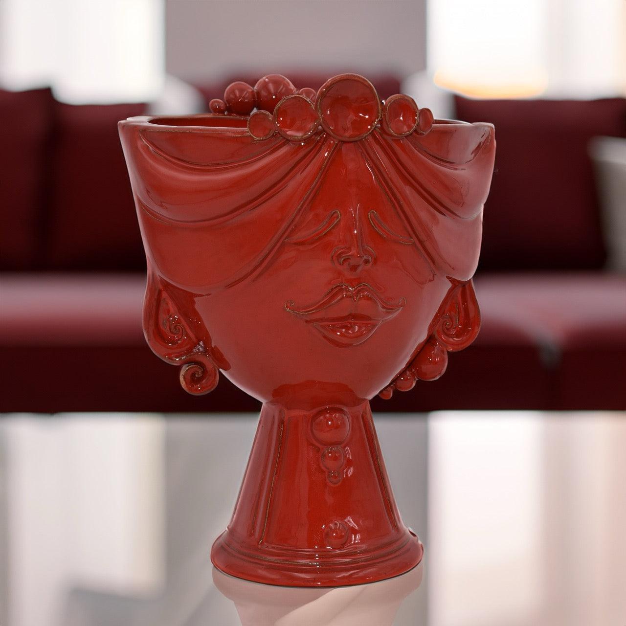 Testa di Moro "Zahira" donna in Ceramica di Caltagirone | Rosso Fuoco 30 cm - Ceramiche di Caltagirone Sofia