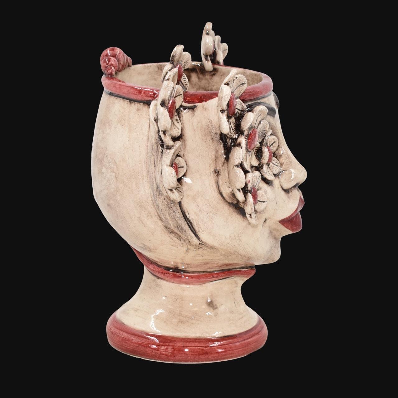 Testa h 20 c/fiori c/espressione labbra rosse madreperla colorato mono bordeaux femmina - Ceramiche di Caltagirone Sofia